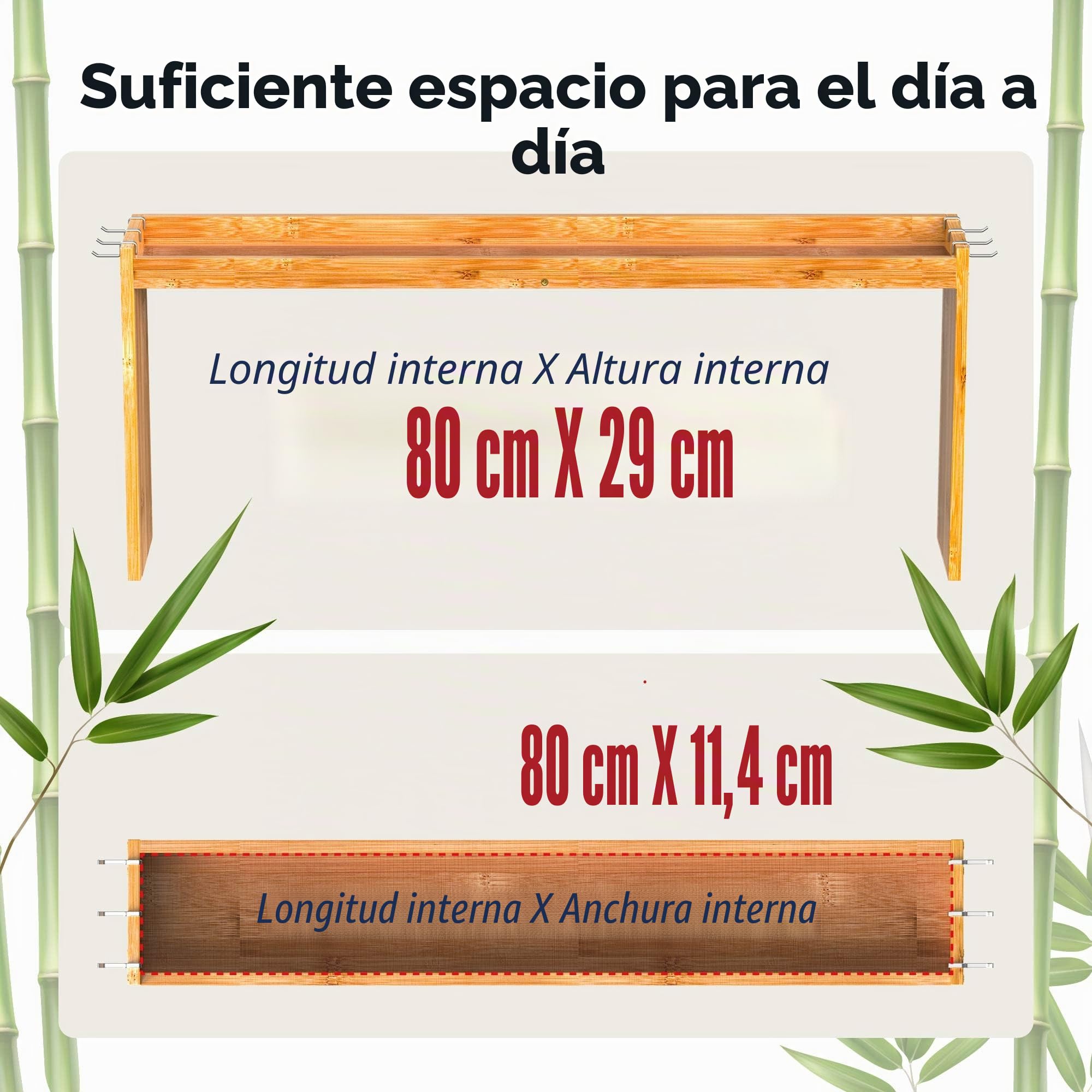 IIIOIIIA Estante organizador de especias de bambú para cocina, estante organizador de especias de 31.5 pulgadas con 6 ganchos, encimera de almacenamiento adicional de 11.4 pulgadas de altura, fácil de
