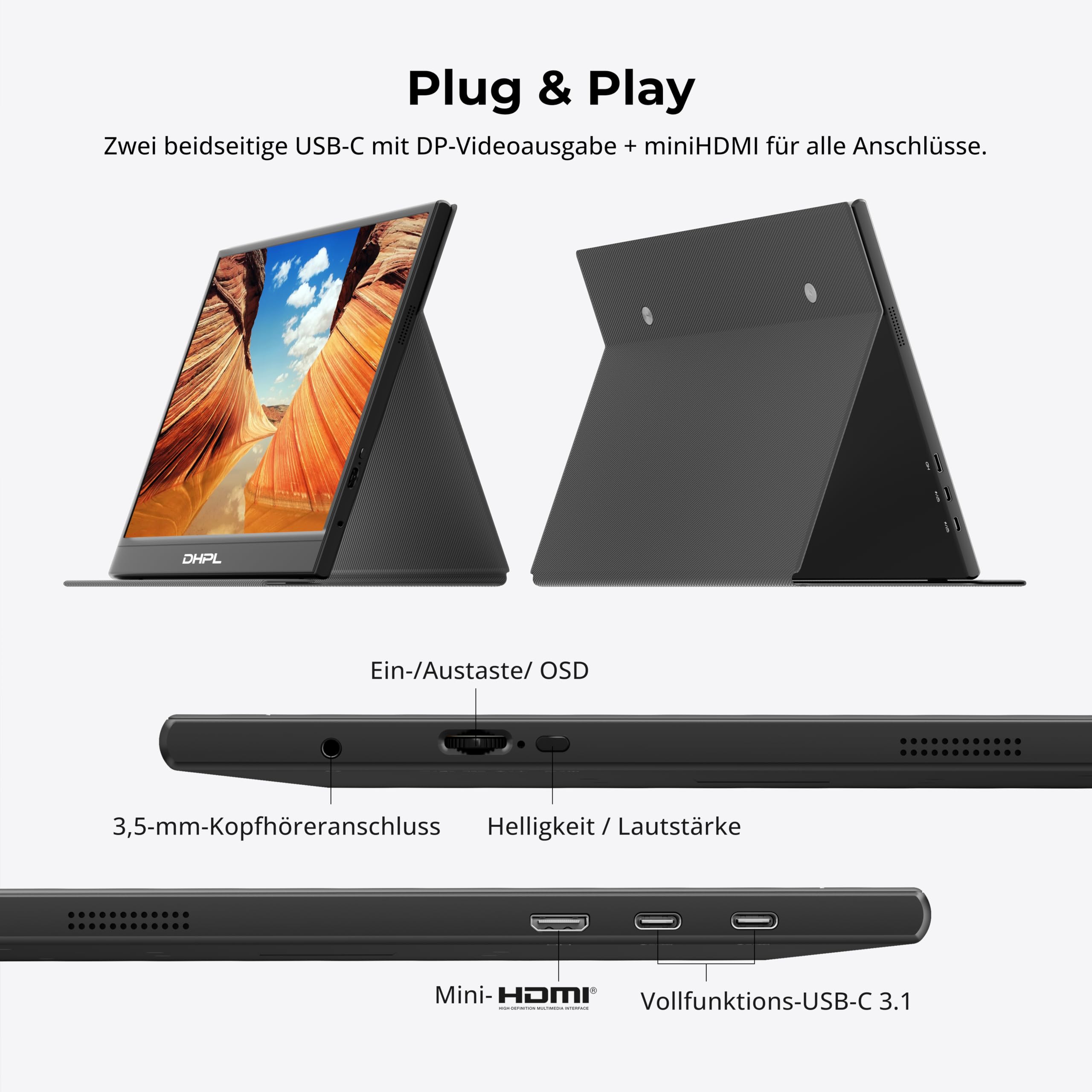 15,6 Zoll Portable Monitor/Tragbarer Monitor, IPS FHD 1080P 60Hz
