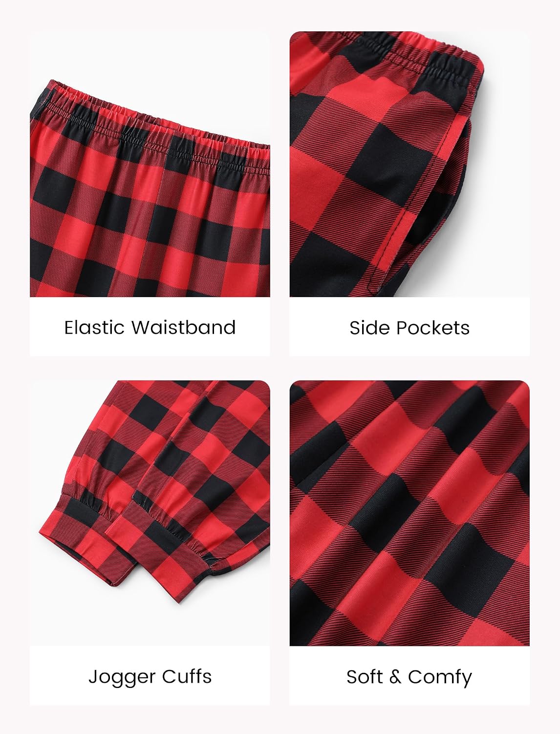 PATPAT Unisex Kids Pajama Jogger Pants Plaid Lounge Bottoms for 5–14 Years
