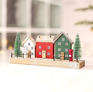Marco Paul Novelty Christmas Decoration - Wooden Christmas Village Scene Ornament - Festive Scenes for Christmas Table Decor, Window Decoration Ornament Indoor Christma, Holiday Home Decor