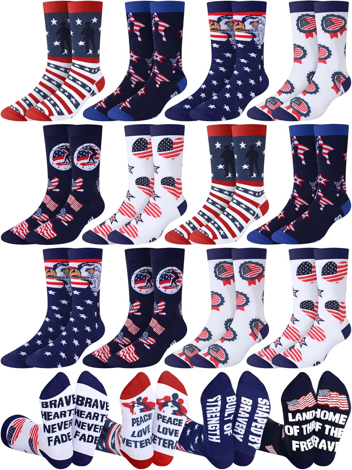 12 Pairs Veteran Gifts for Men US Army Socks American Flag Military Patriotic Crew Socks Christmas Veterans Day Gifts
