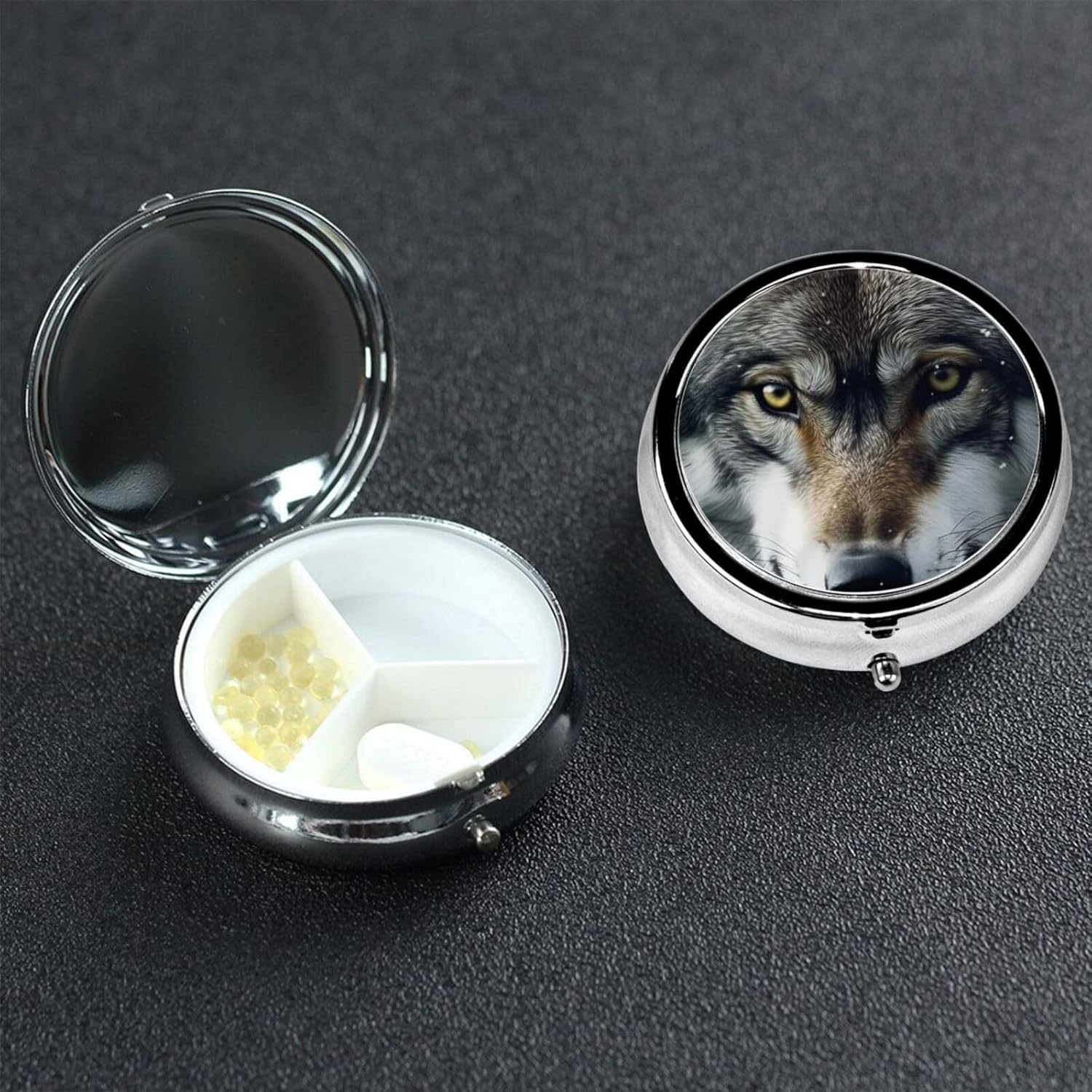 Pill Box Small Pill Case 3 Compartment Cute Medicine Organizer Forest Wolf Eyes Travel Pillbox Portable Pill Container Holder Vitamin Organizer to Hold Fish Oils Supplements