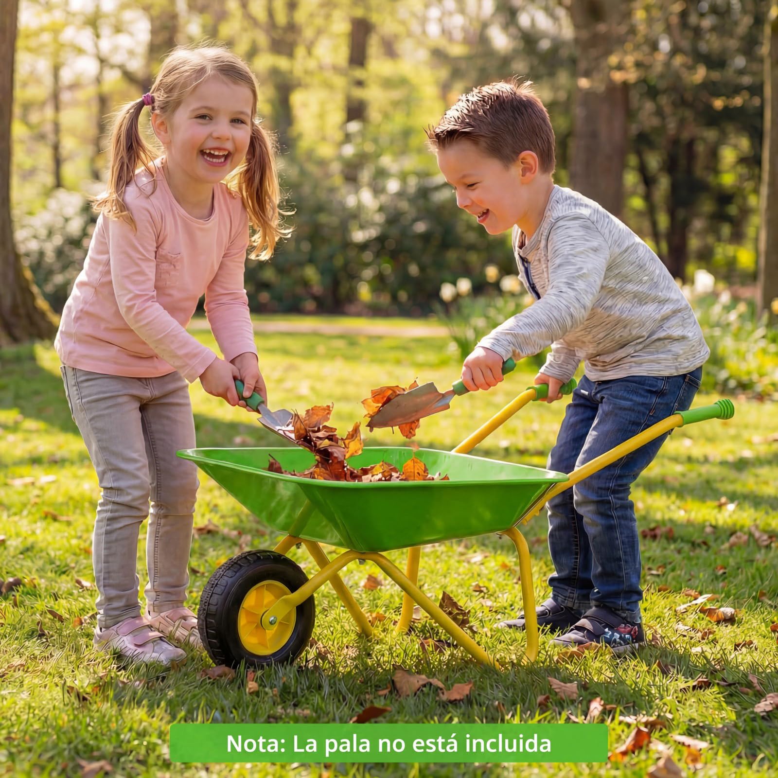 COSTWAY Carretilla para Niños, Carrito de Jardín Infantil con Ruedas Todoterreno, Asas Antideslizantes y Soporte de Aparcamiento Estable, Carretilla de Juguete para Niños de 3+ Años (Verde)