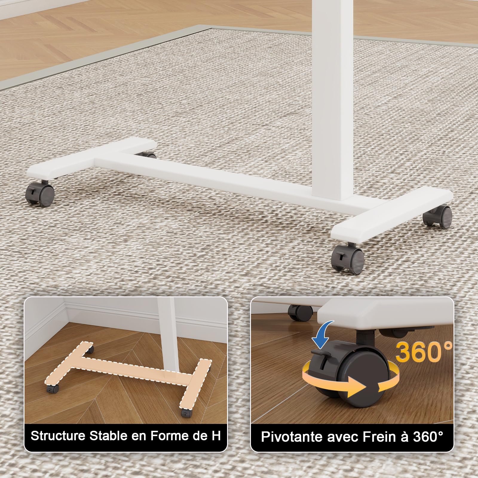PUNCIA Table de Lit allongée de 90cm avec 4 Roues Bureau Debout (Blanc)