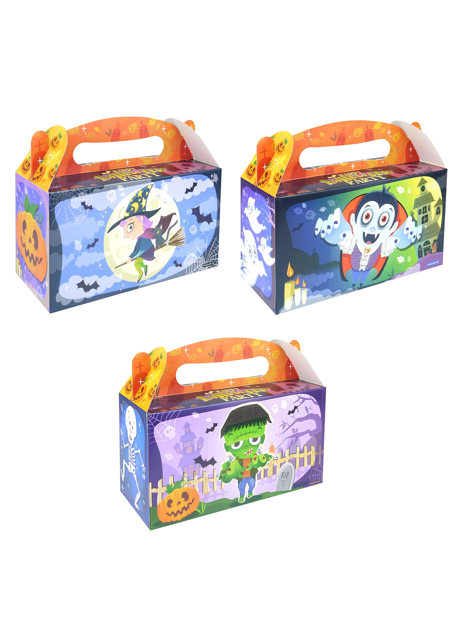 Henbrandt 6X Halloween Large Party Boxes For Trick Or Treat And Halloween Parties Gift Box Party Favours Goodies And Treats Empty Cardboard Picnic Boxes For Food