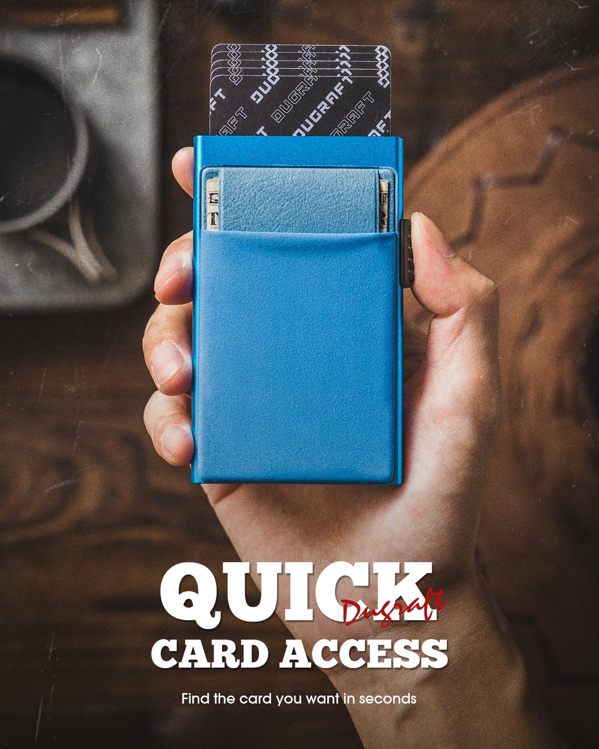 DUGRAFT Porta Carte con Tasca per Soldi, Minimalista da Uomo Sottile in Alluminio Metallo Pop-Up Portafoglio con Confezione Regalo, Contiene 5 Carte e Contanti