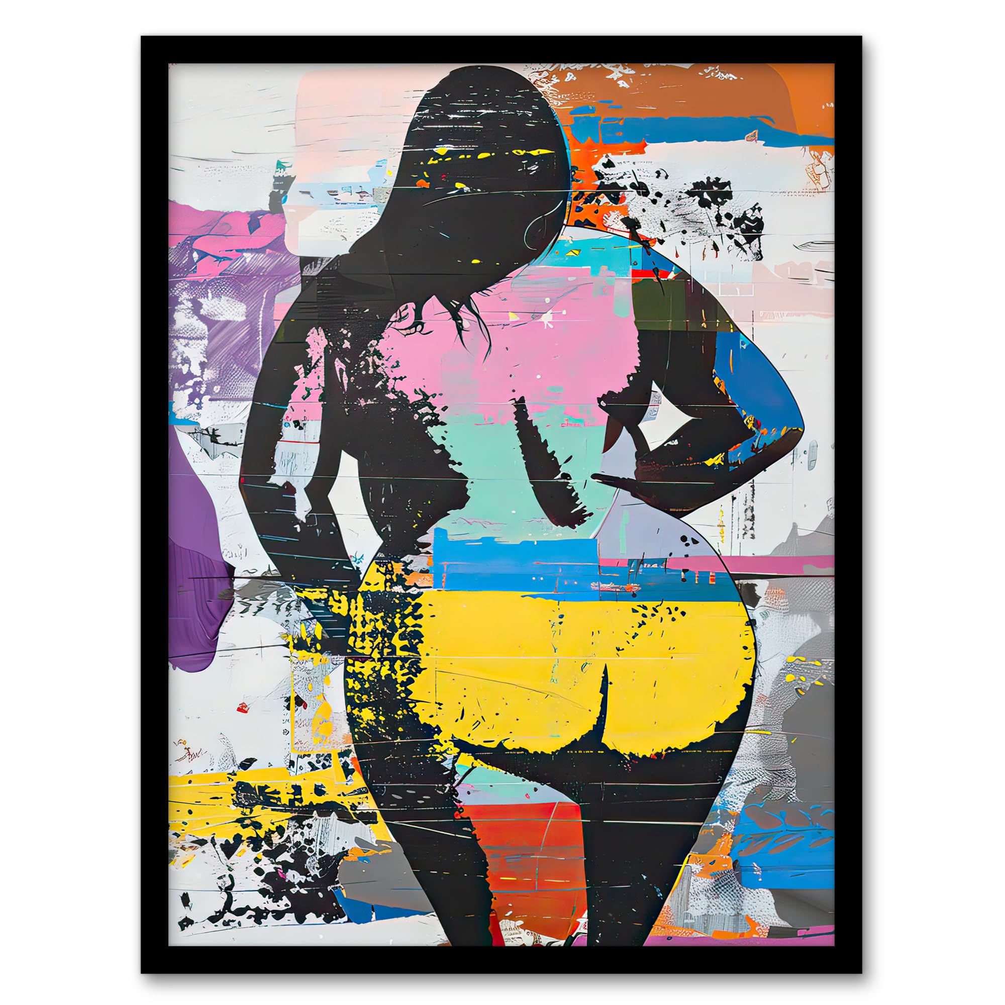 Artery8 Big Beautiful Woman Cheeky Colourful Street Art Living Room Artwork Framed Wall Art Print 18X24 Inch