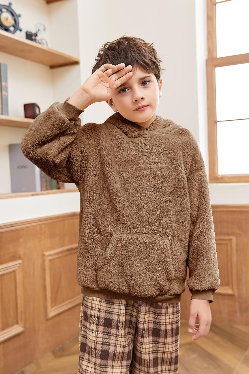 Makkrom Boys Girls Sherpa Hoodies Fleece Hoodie Pullover Outfits for Kids - Image 3