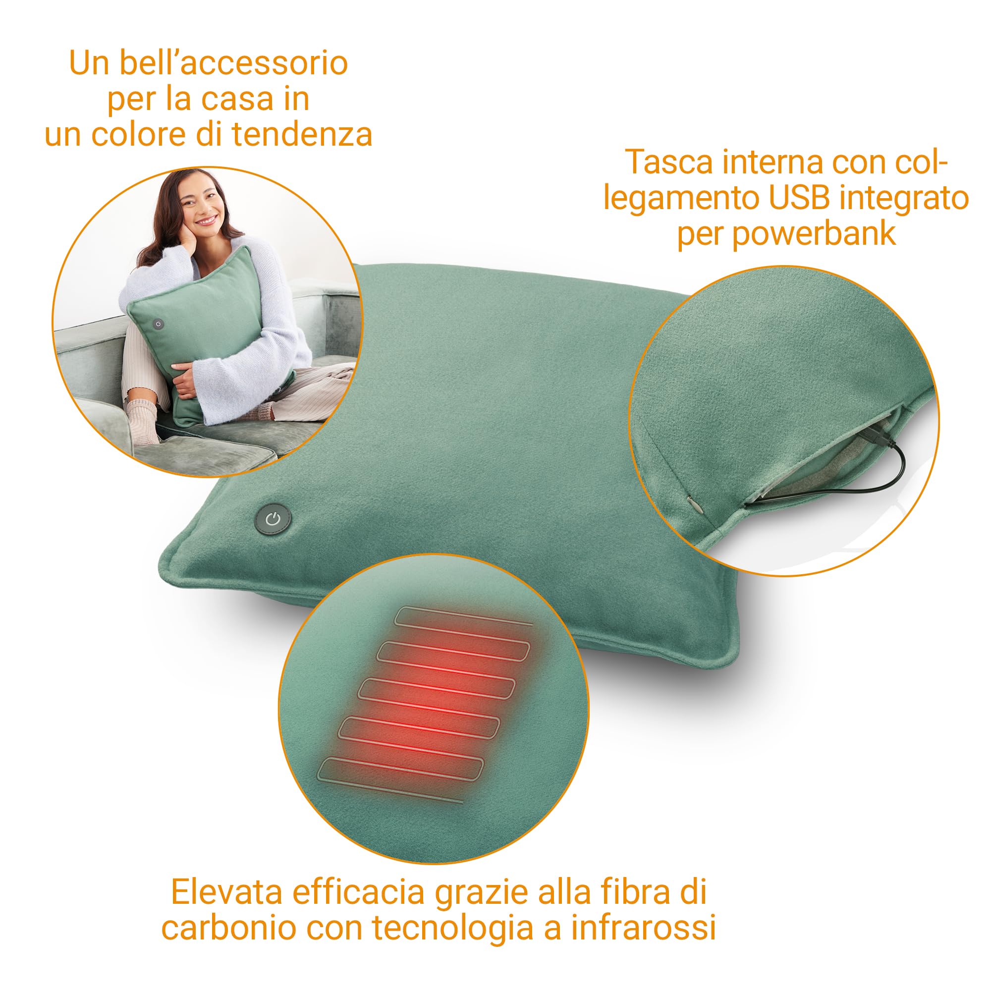 Medisana HC 250 cuscino riscaldante con calore a infrarossi, termoforo | spegnimento automatico, per schiena, spalle e collo, termoforo elettrico e senza fili per la casa e per spostamenti, verde