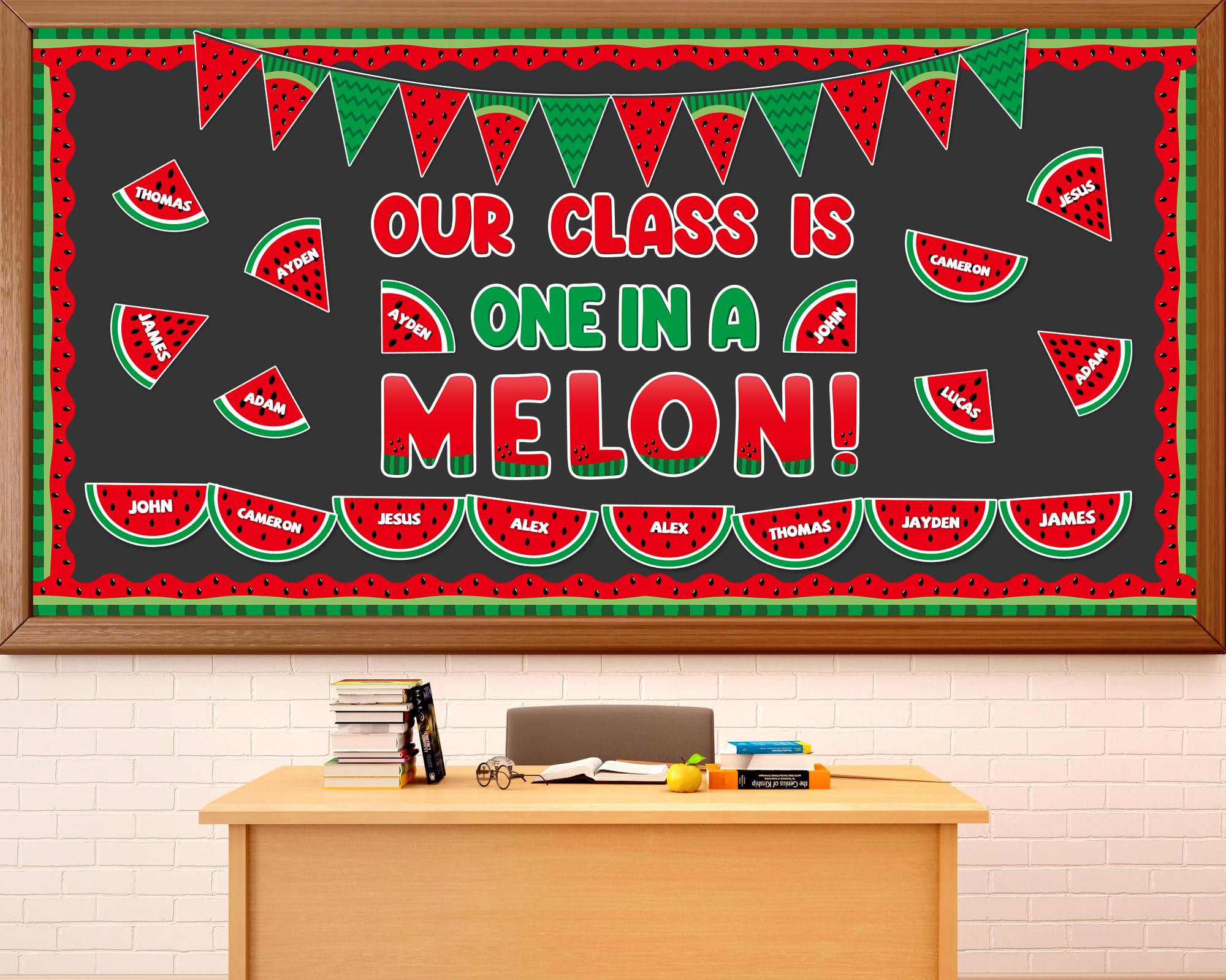 gisgfim 90 Pcs Watermelon Bulletin Board Set One in a Melon Classroom Decorations Watermelon Paper Cutouts Back to School Bulletin Board for Summer