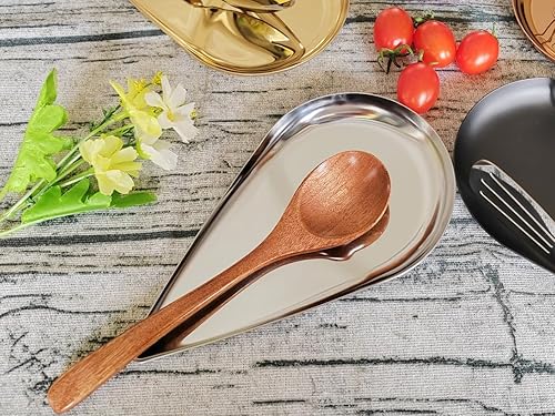 Miniatura 6 de Soporte para cuchara para la parte superior de la estufa, soporte para cuchara de acero inoxidable con gota de agua para encimera de cocina, soporte