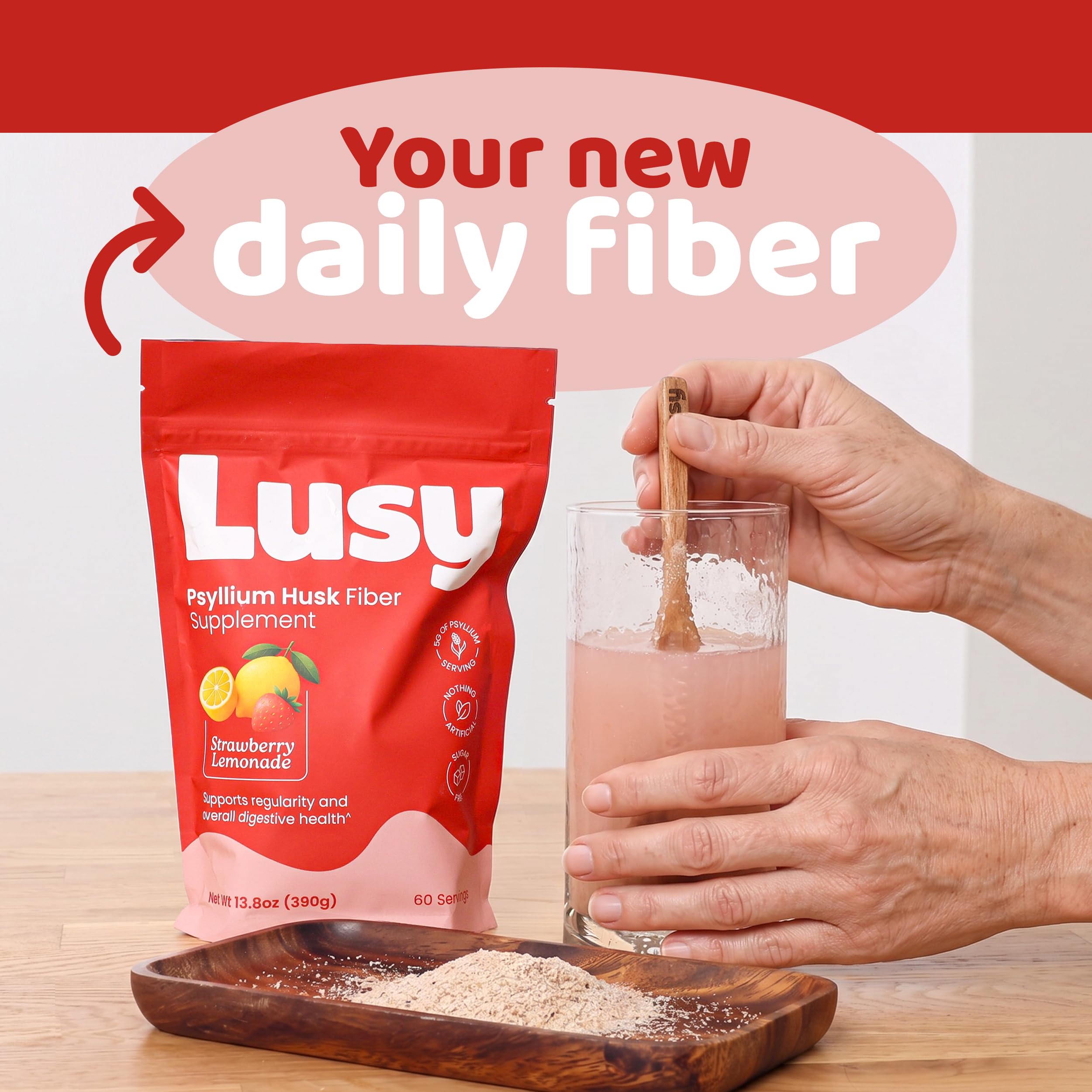 Lusy - Psyllium Husk Fiber Supplement - Strawberry Lemonade (13.8 oz) — Amazon image 7
