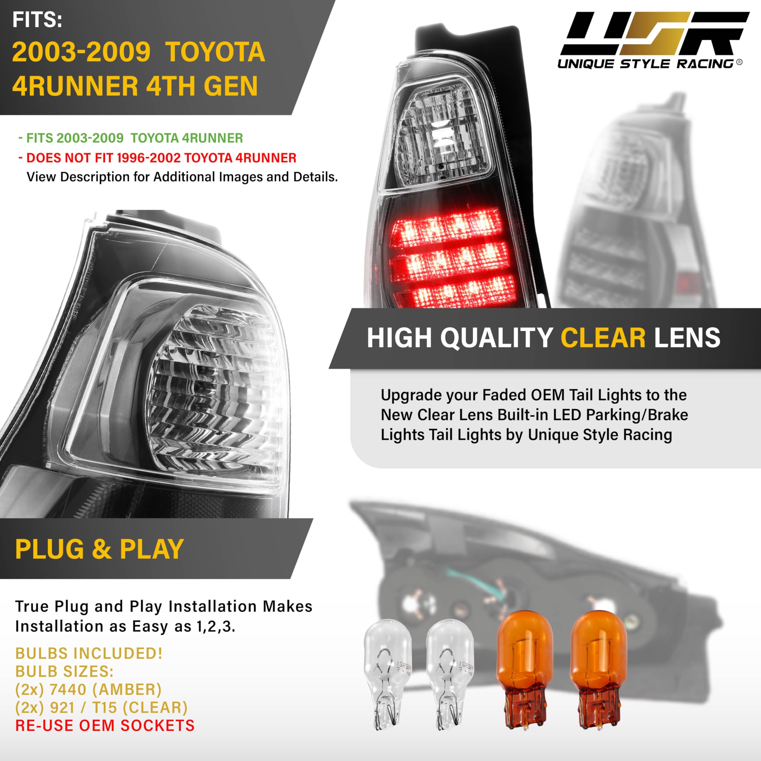 Tail Lights For Toyota Highlander Sell 2001-2002 Toyota 4Runner Black BLK LED Tail Lights Left Right Rear Lamps In Hacienda Left Car & Truck Tail Light Assemblies - Foto 8