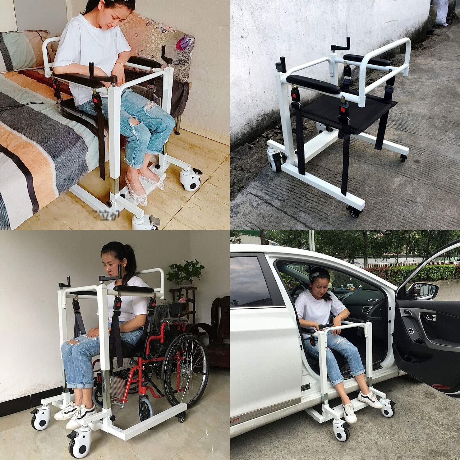 Domowy medyczny podnośnik pacjenta, 100 kg/220 LB, ręczny podnośnik dla pacjentów ze stalowym wózkiem inwalidzkim, dla osób starszych i niepełnosprawnych, z wyściełanym siedziskiem, do użytku
