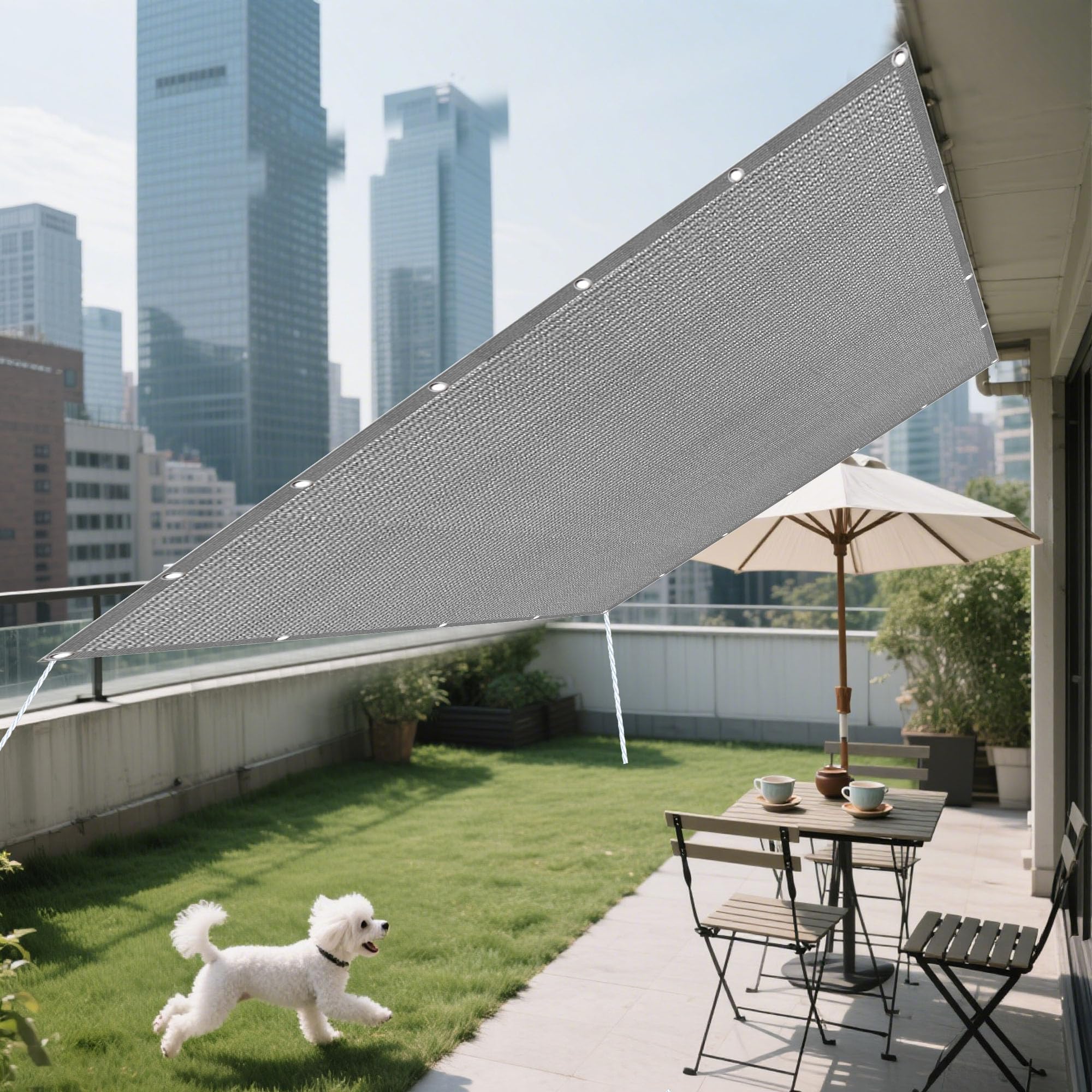 Brise-vue de jardin respirant gris clair avec oeillets pour terrasse