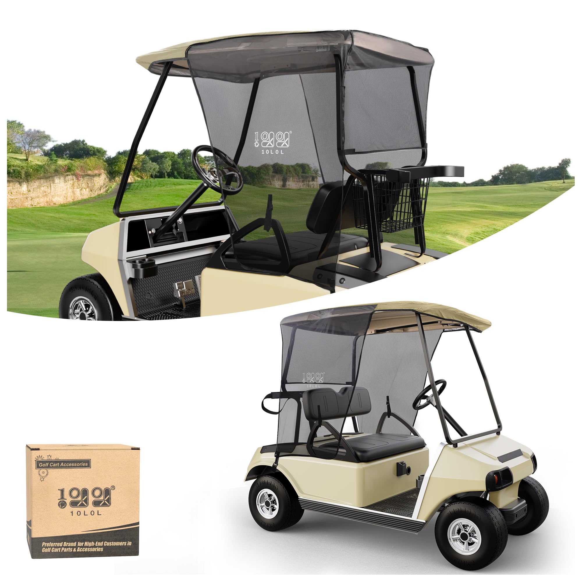 Photo 1 of 10L0L 2 Passenger Golf Cart Sun Shade Cover for EZGO TXT RXV & Club Car DS Precedent Tempo - Foldable UV Protection Cover Heat Blocking Design, Beige