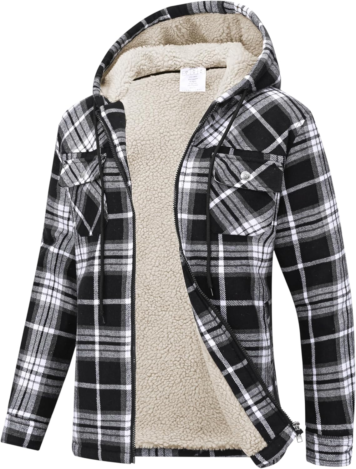 MoFiz Women's Fleece Zip Up Hoodie Flannel Plaid Hoodie Winter Warm Casual Sweatshirts With Pocket