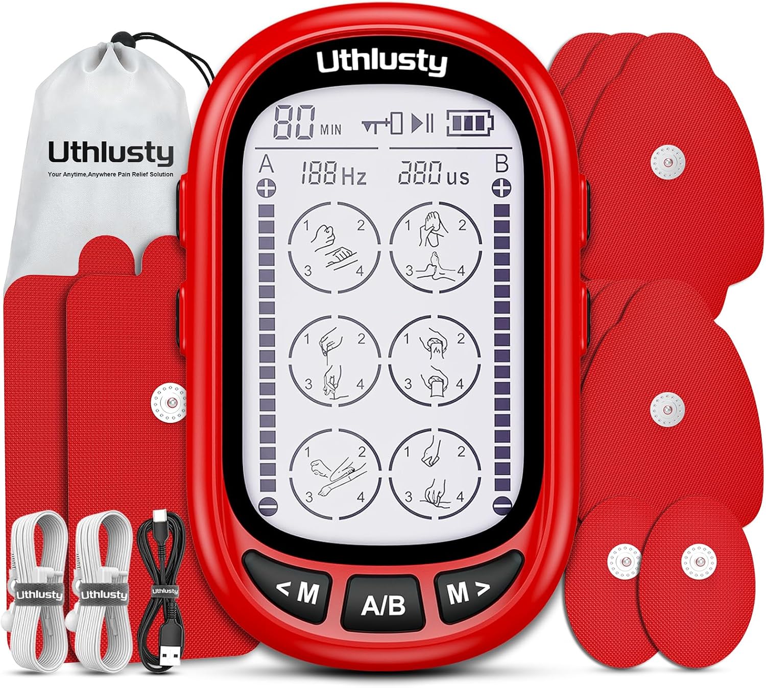 TENS Unit Muscle Stimulator for Pain Relief Therapy–Dual Channel 24 Modes TENS Machine&EMS Muscle Stimulator,Upgraded Large Screen Portable Muscle Stimulator for Back,Shoulder,& Neck Pain with 10 Pads