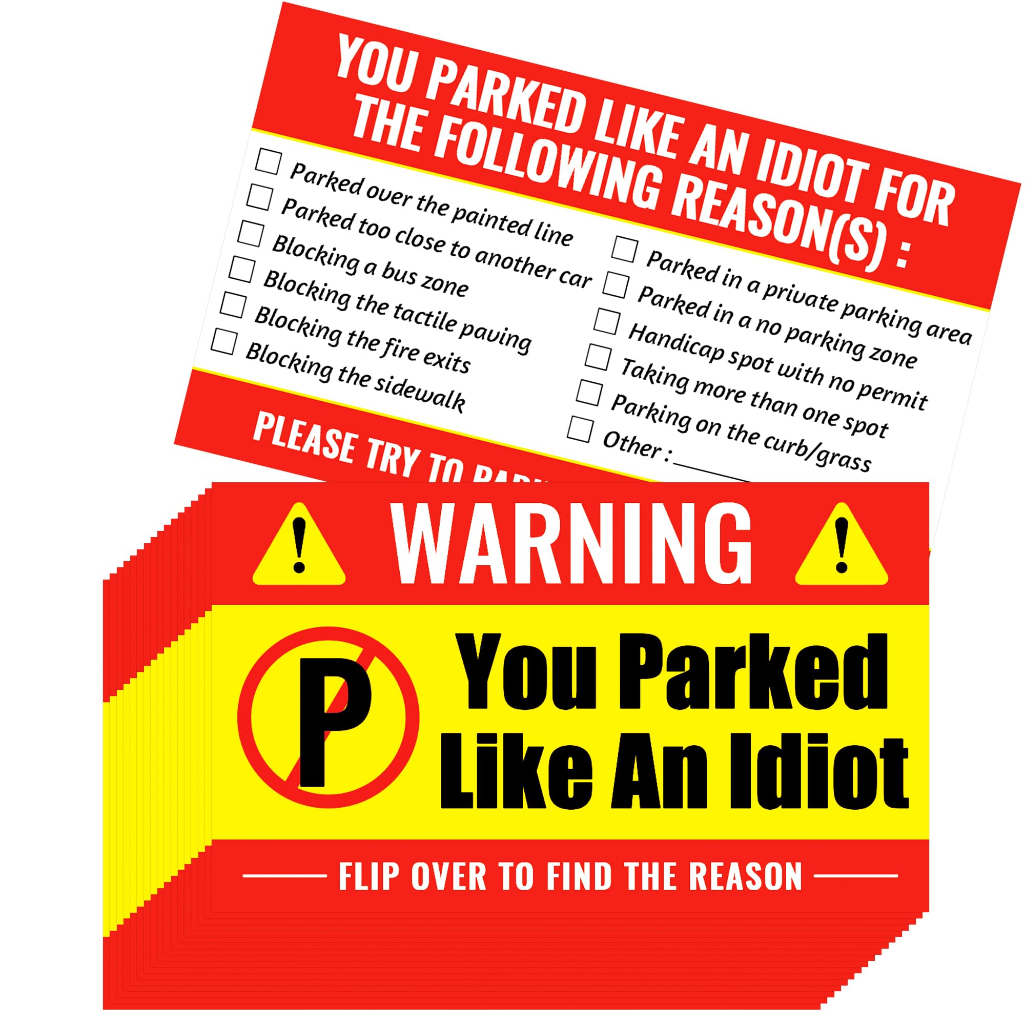 100 Pieces Bad Parking Cards You Parked Like an Idiot Cards 3.5 x 2 Inches Bad Parking Stickers Funny Parking Violation Cards with Multi Violation