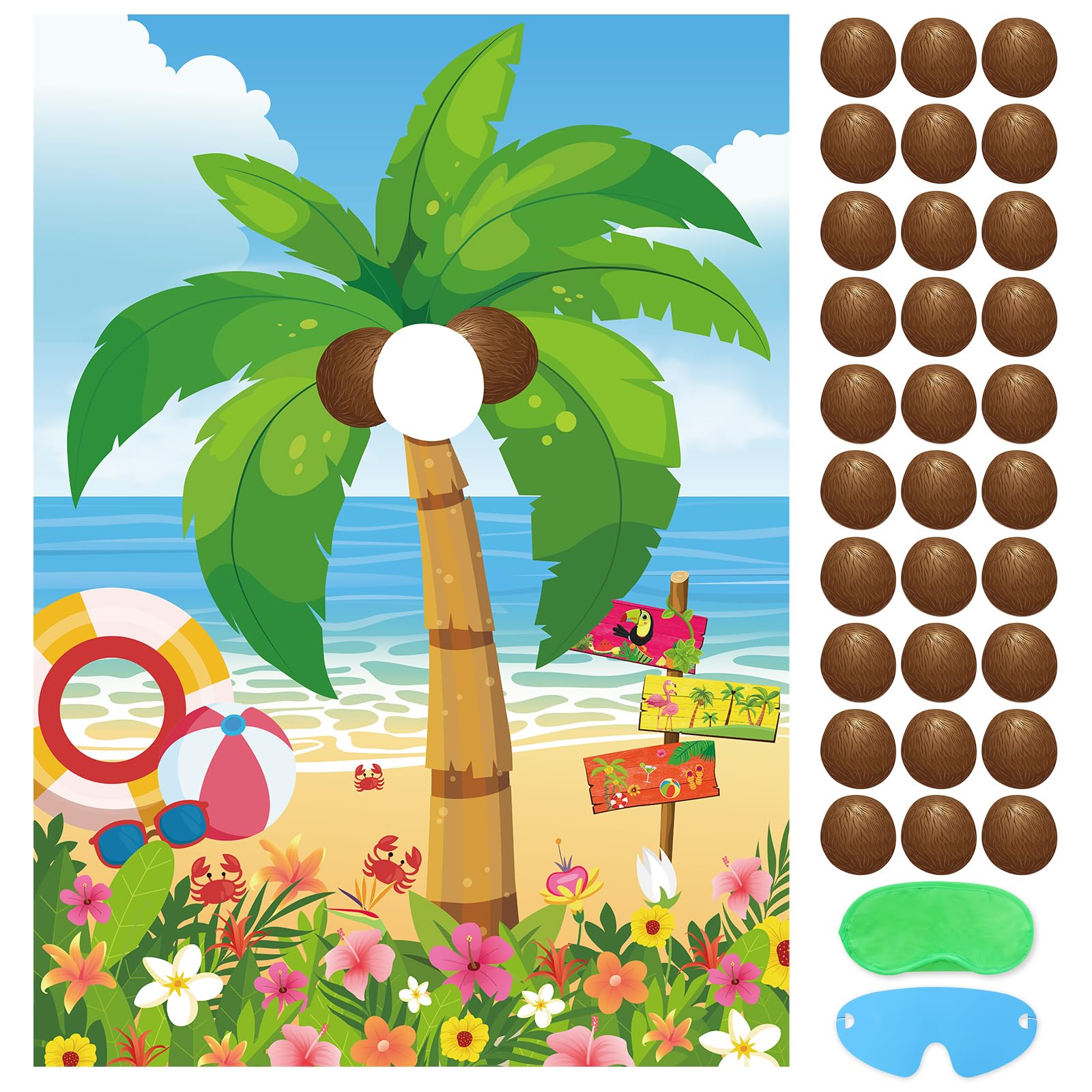 Photo 1 of Hxezoc Hawaiian Luau Party Game: Pin the Coconut on the Palm Tree