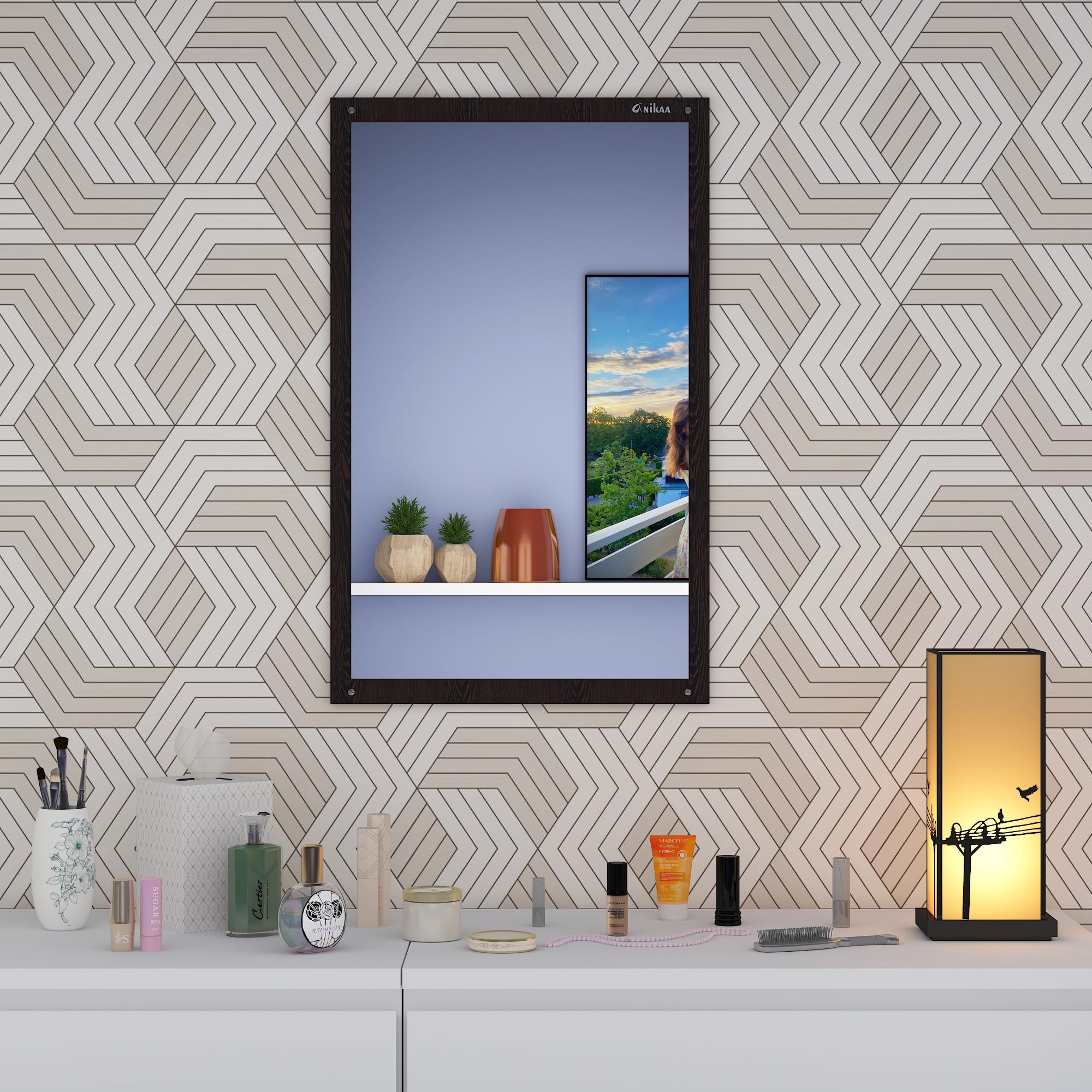 Anikaa Marcos Engineered Wood Dressing Wall Mirror/Decorative Wall Plain Mirror/Dressing Table for Bedroom (Wenge, Rectangular, Unframed, 40L x 1.7W x 65H cm)