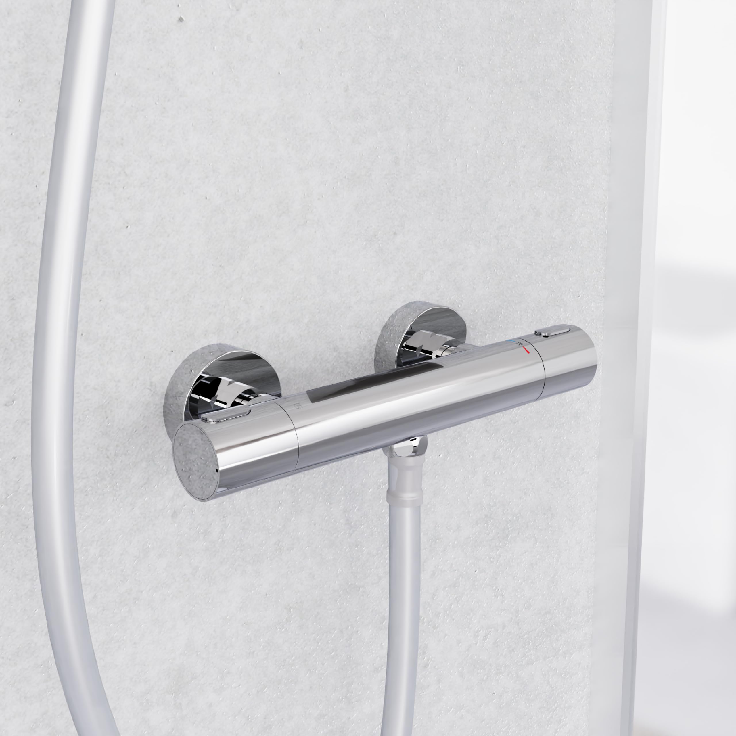 Schütte Los Angeles - Mitigeur Douche Thermostatique 2 Sorties | Chromé, laiton massif, protection anti-brûlure 38 °C, raccord 1/2", robinet douche thermostatique, 2 rosaces incluses