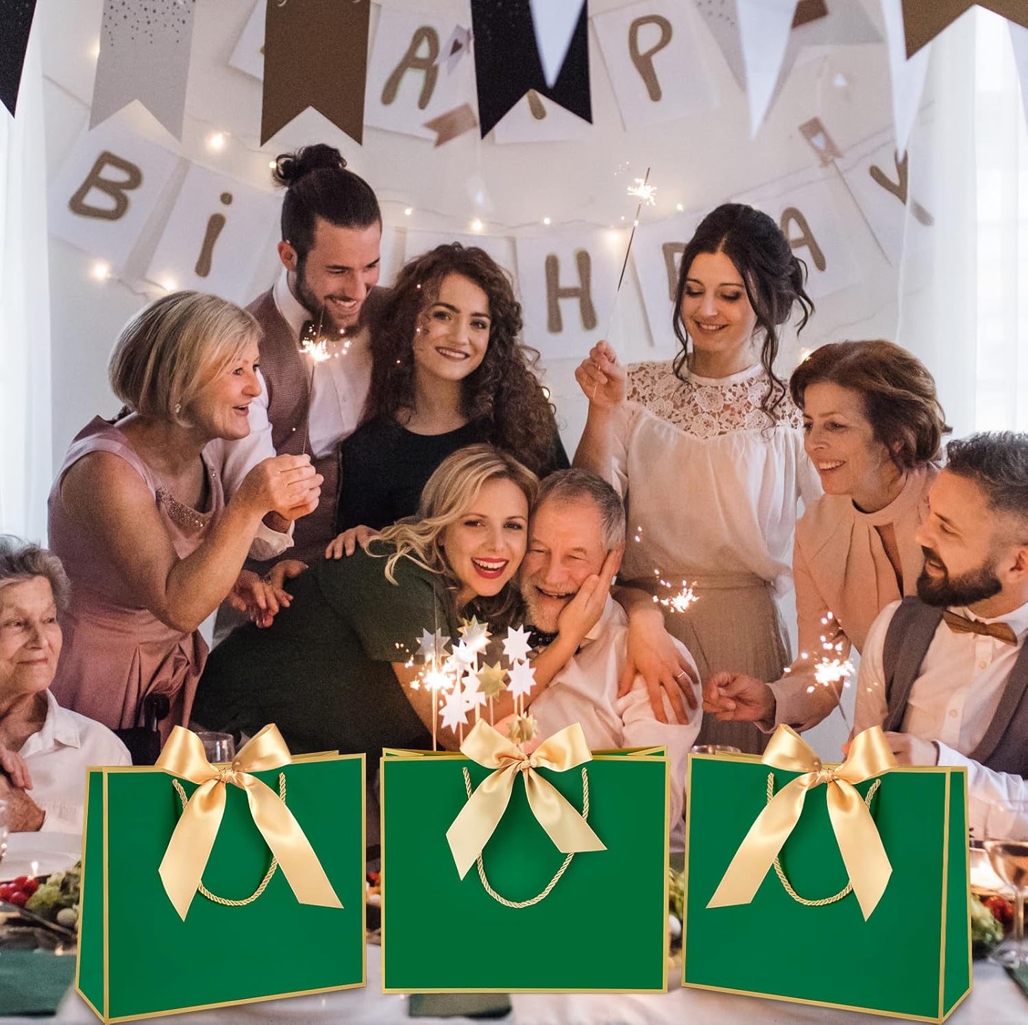 Silkfly Thank You Gift Bags with Handle 12x10x4'' Welcome Return Gifts Bag with Bow Ribbon for Wedding Bridesmaid Baby Shower Birthday Housewarming Employee Appreciation Day(Dark Green,12 Pcs) - Image 5