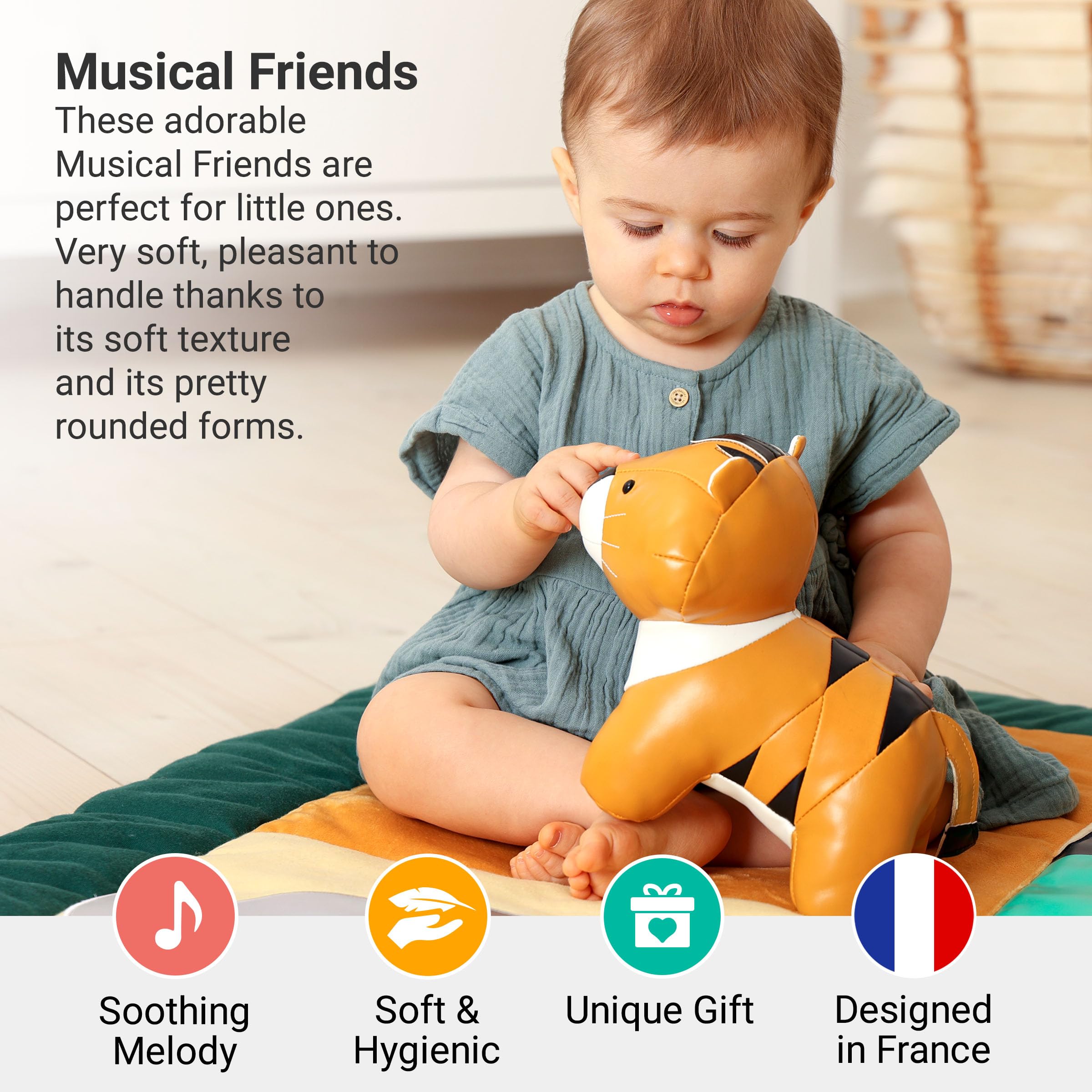 Little Big Friends Musical Friends | Pull String Cord Musical Toy for Baby | Special Stuffed Animal | Easy to Clean | Tim The Tiger