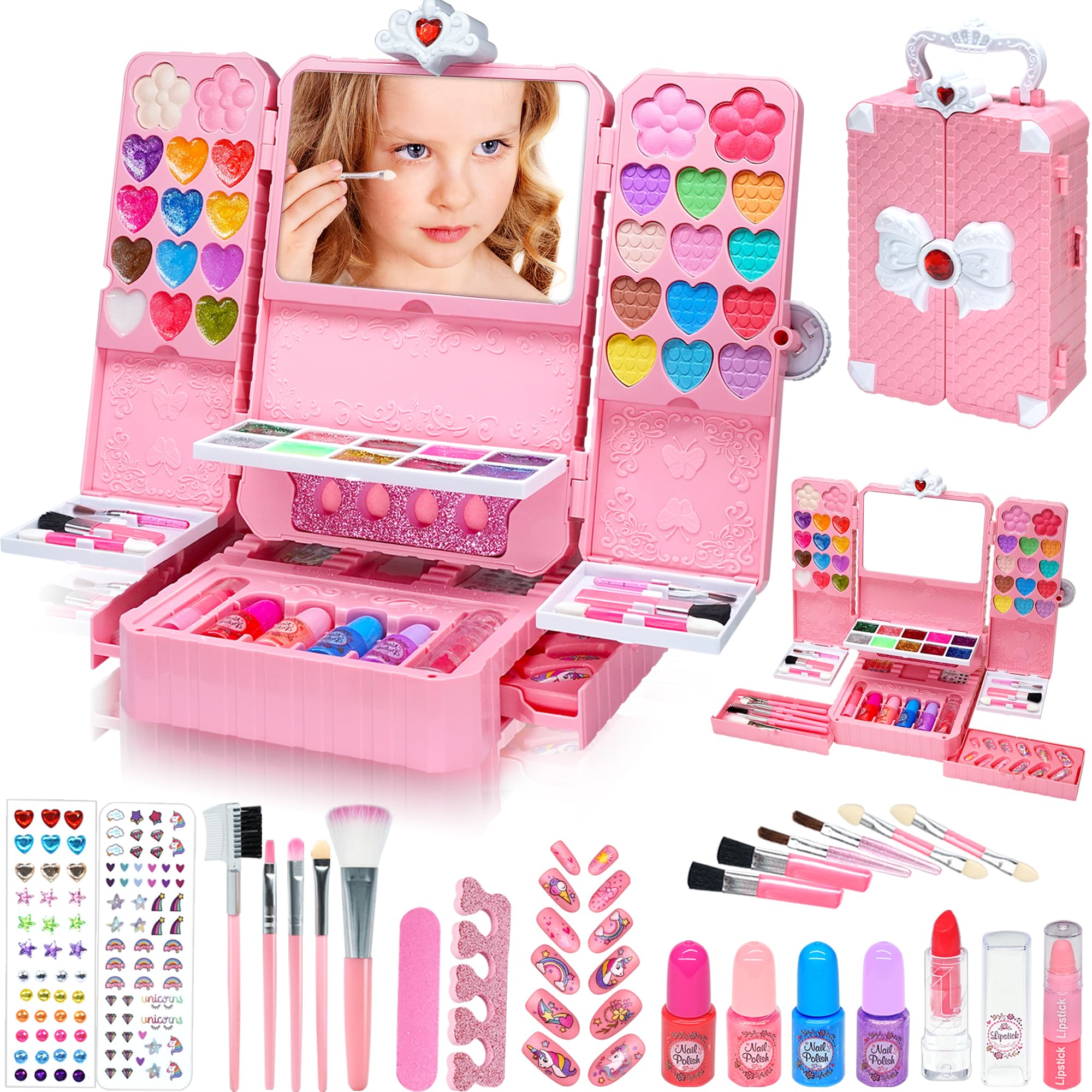 Kinderschminke Set Mädchen Spielzeug Geschenke - Waschbar Schminkkoffer Kinder, Schminke Kinder Make Up Set Spiele, Prinzessin Weihnachts Geburtstags Geschenke für Mädchen 4 5 6 7 8 9 10 11 12 Jahre