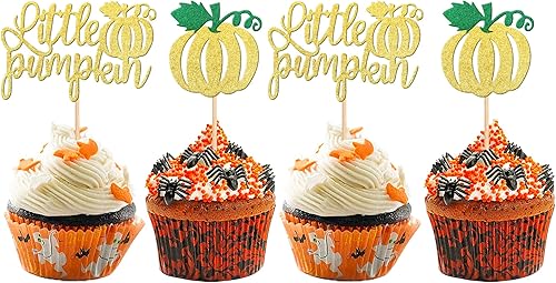 Miniatura 8 de 24 piezas de adornos para cupcakes de calabaza con purpurina con temática de otoño para Acción de Gracias, Halloween, baby shower, fiesta de