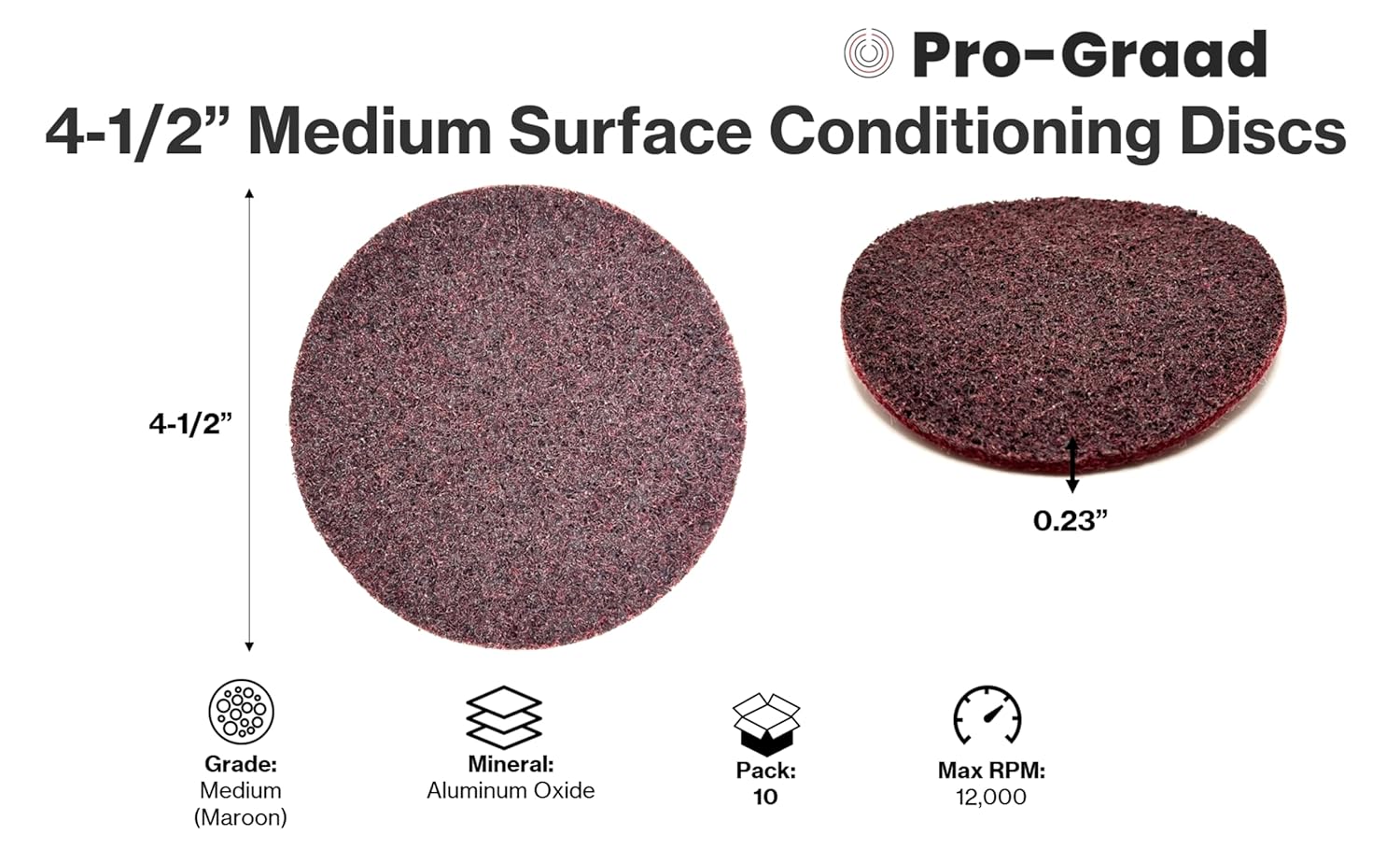 4-1/2" AMED Hook & Loop Surface Conditioning Discs, 10 Pack, Maroon, Medium Grit - Aluminum Oxide, for Metal Surface Prep Sanding Polishing Deburring Cleaning - Easy Attachment, 14100