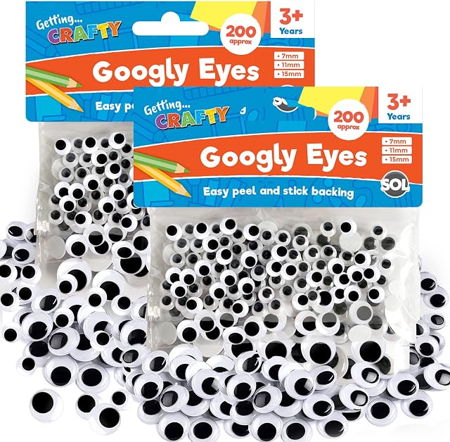 400pk Googly Eyes Self Adhesive - 2 x 200pk Small & Medium Googly Eyes for Crafting | Google Eyes for Children DIY Art | Goggly Stick On Eyes for Crafts Googly Eyes Large | Stick On Googley Eyes