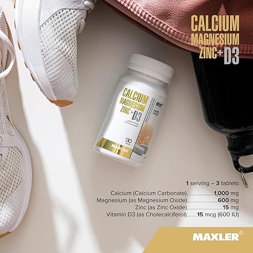 Miniatura 3 de Maxler Calcio Magnesio Zinc Plus Vitamina D3  Suplemento de minerales esenciales  Calcio 1000 mg Magnesio 600 mg Zinc 15 mg Vitamina D3 600UI  Apoyo