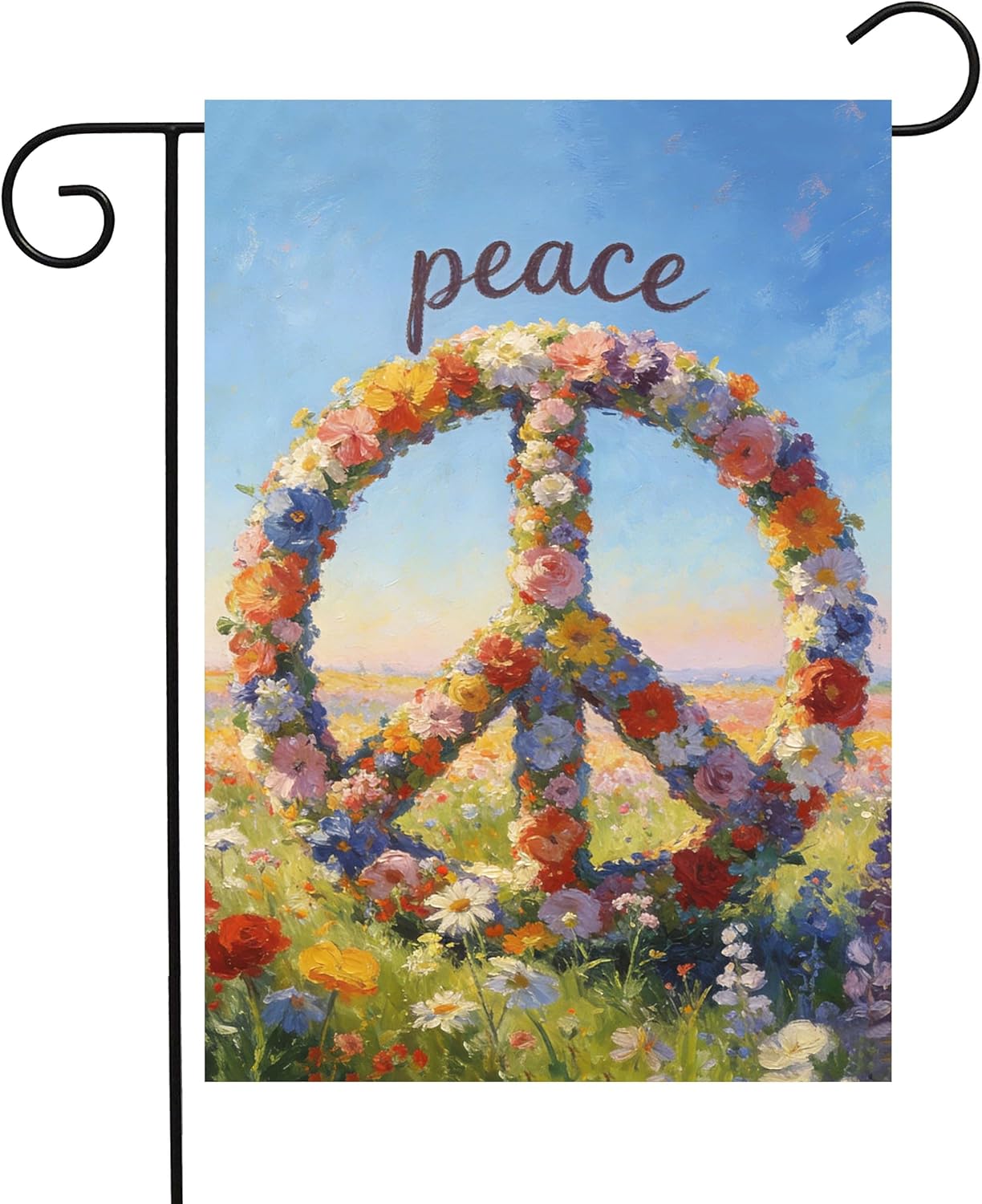 Love Peace Dove Bird Flower Rainbow Circle Black House Flag 28" x 40" Double Sided Polyester Welcome Large Yard Garden Flag Banners for Patio Lawn Home Outdoor Decor