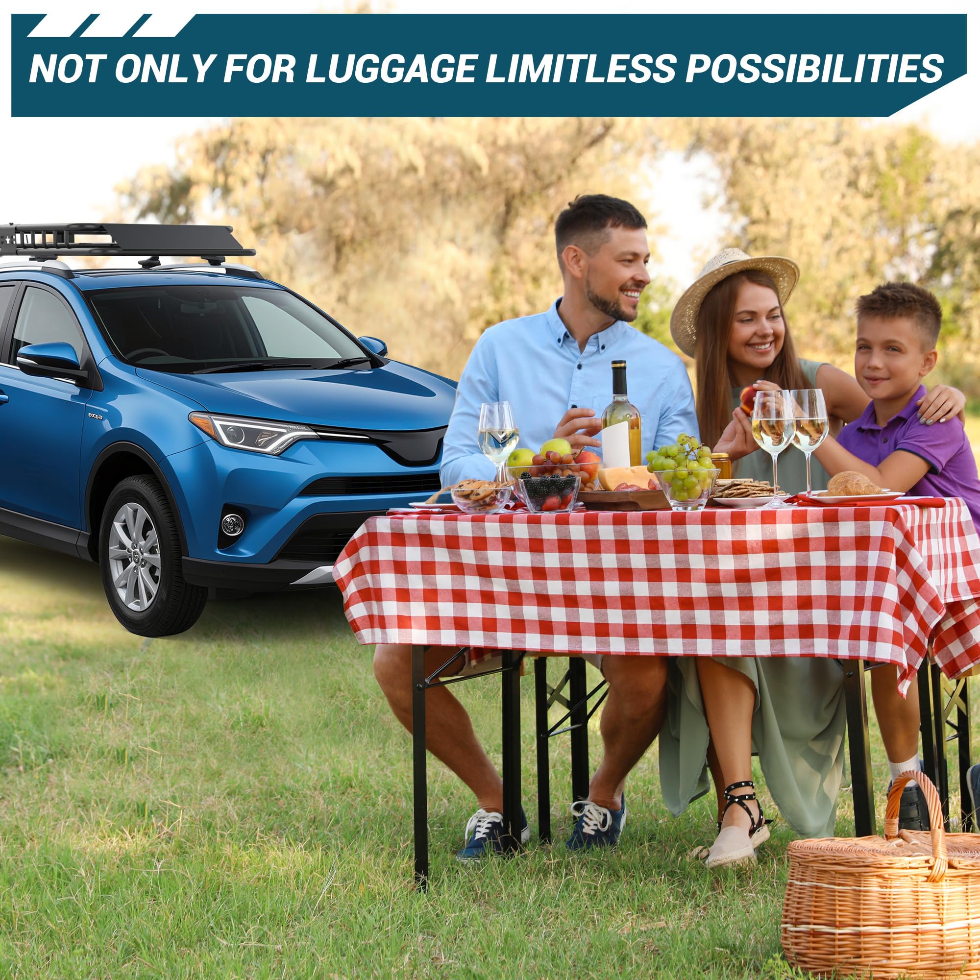 Porte-Bagages de Toit Robuste Universel pour SUV/Camion – Grand capacité 90 kg – Panier avec Extension, Gestion optimale du Chargement, idéal pour véhicules Utilitaires – Trois Sections,