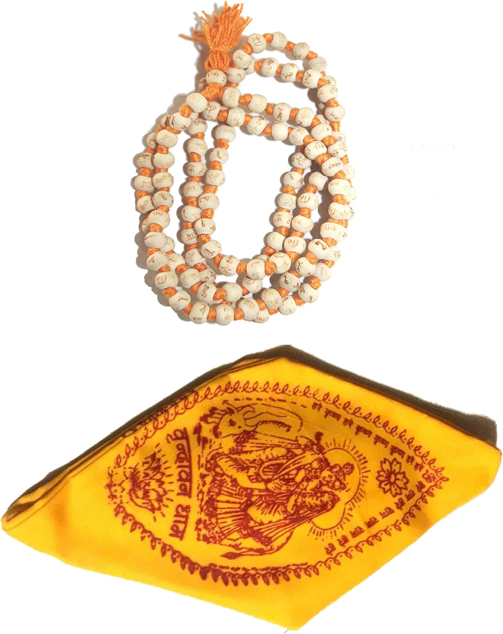 Hare Rama Hare Krishna Tulsi Holy Basil Japa Mala 108-1 8mm Beads Tulsi Mala With Gomukhi Japa Bag (Orange Knotted)