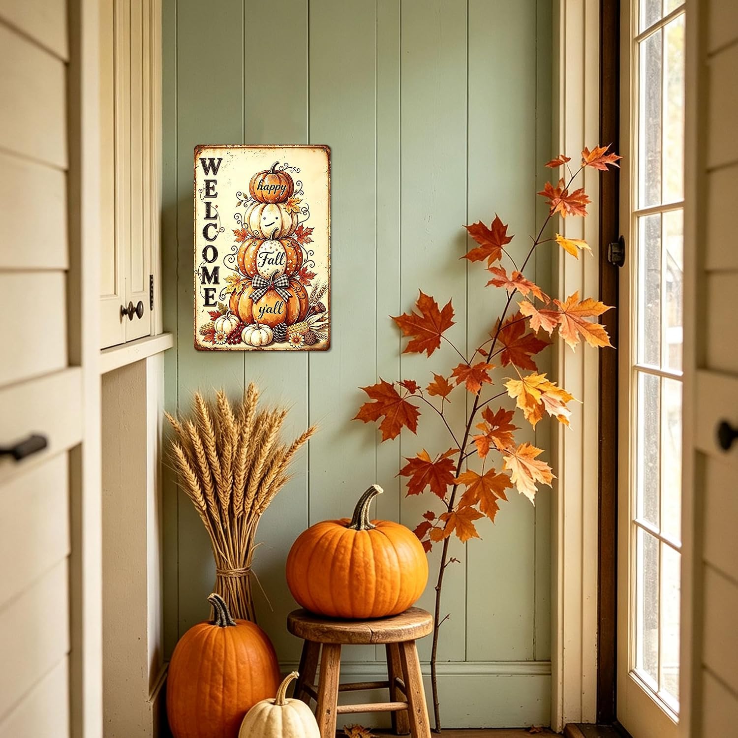 Welcome Metal Signs, Vintage Fall Pumpkin Wall Decor 8x12 Inch image 3