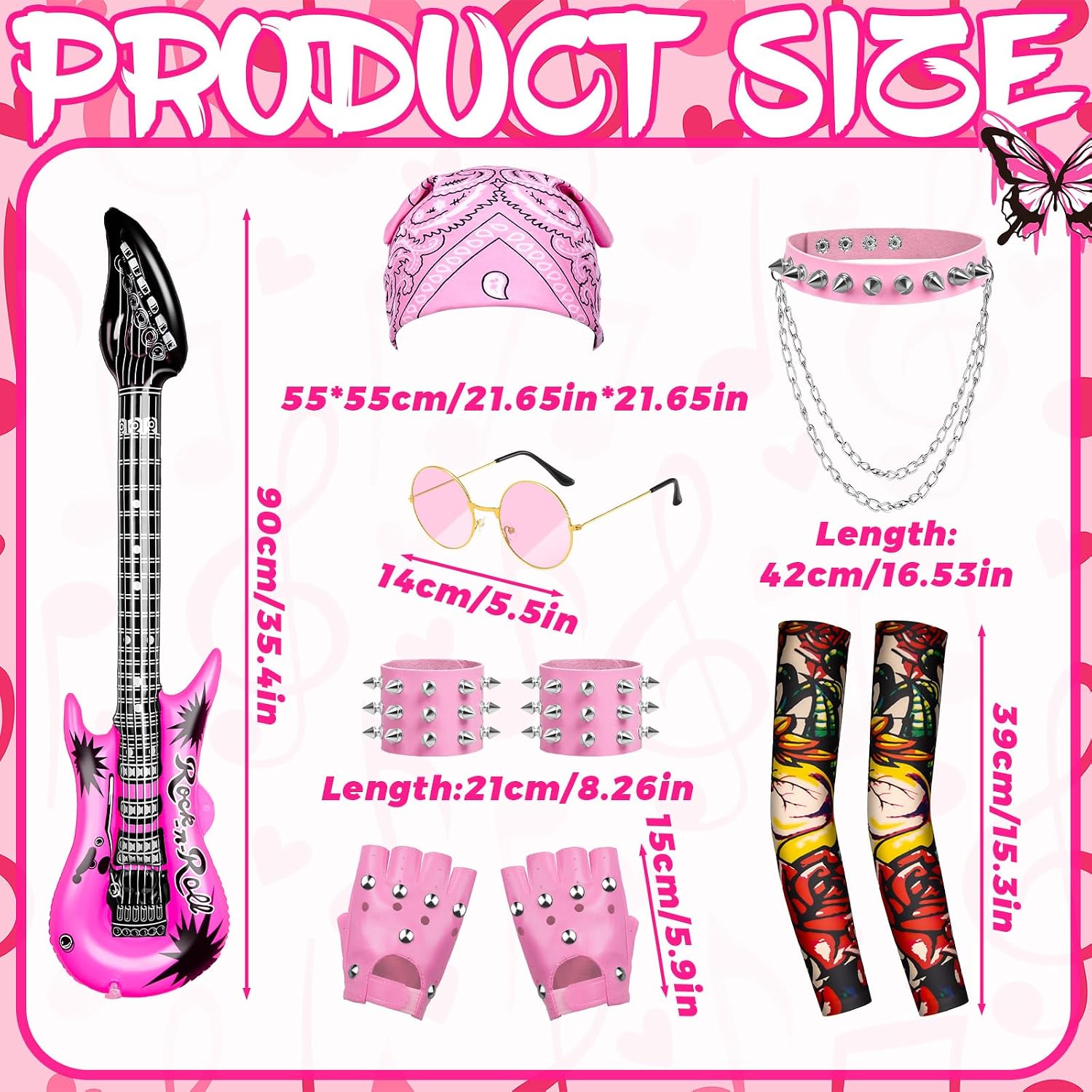 Demonwer Halloween Rock Star Costume Accessories Set for 80s 90s Punk Party