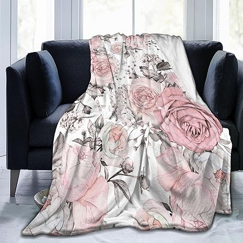 Miniatura 2 de Manta de rosas florales, regalos para mujeres y niñas, flores rosas grises y hojas grises en acuarela para cama, habitación, sofá, decoración suave,