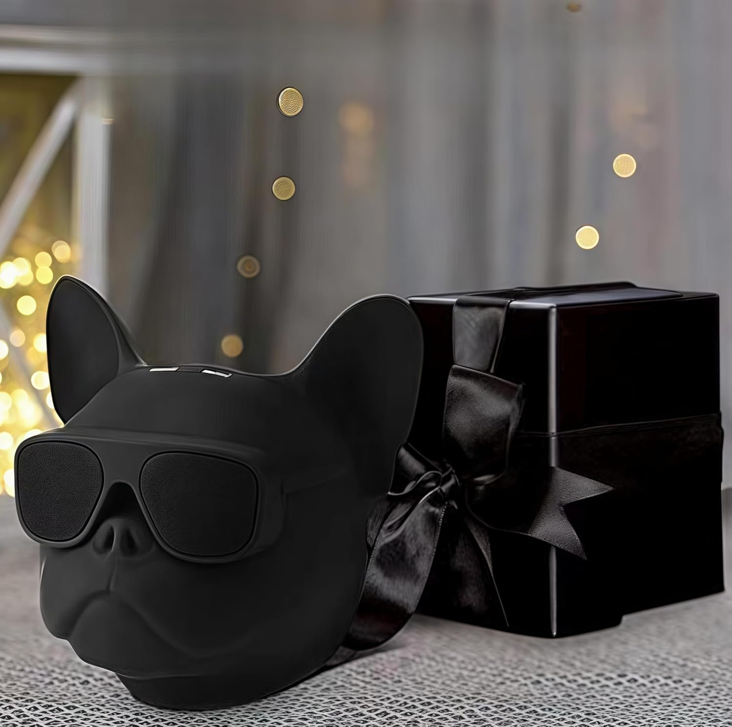 Bulldog Wireless Speaker - Portable Bluetooth with Loud Stereo Sound, Compact Outdoor Speaker for Camping & Travel | Audio Gift for Home, Cute Companion Design（Matte Black）
