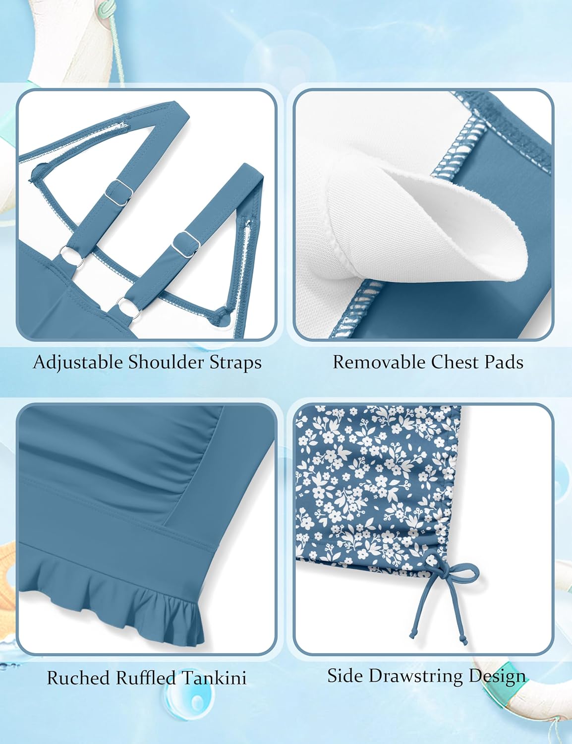 Girls Swimsuit Two Piece Ruched Ruffle Tankini Swimsuits for Girls Bathing Suit with Drawstring Shorts Swimwear 9-16T - Image 6