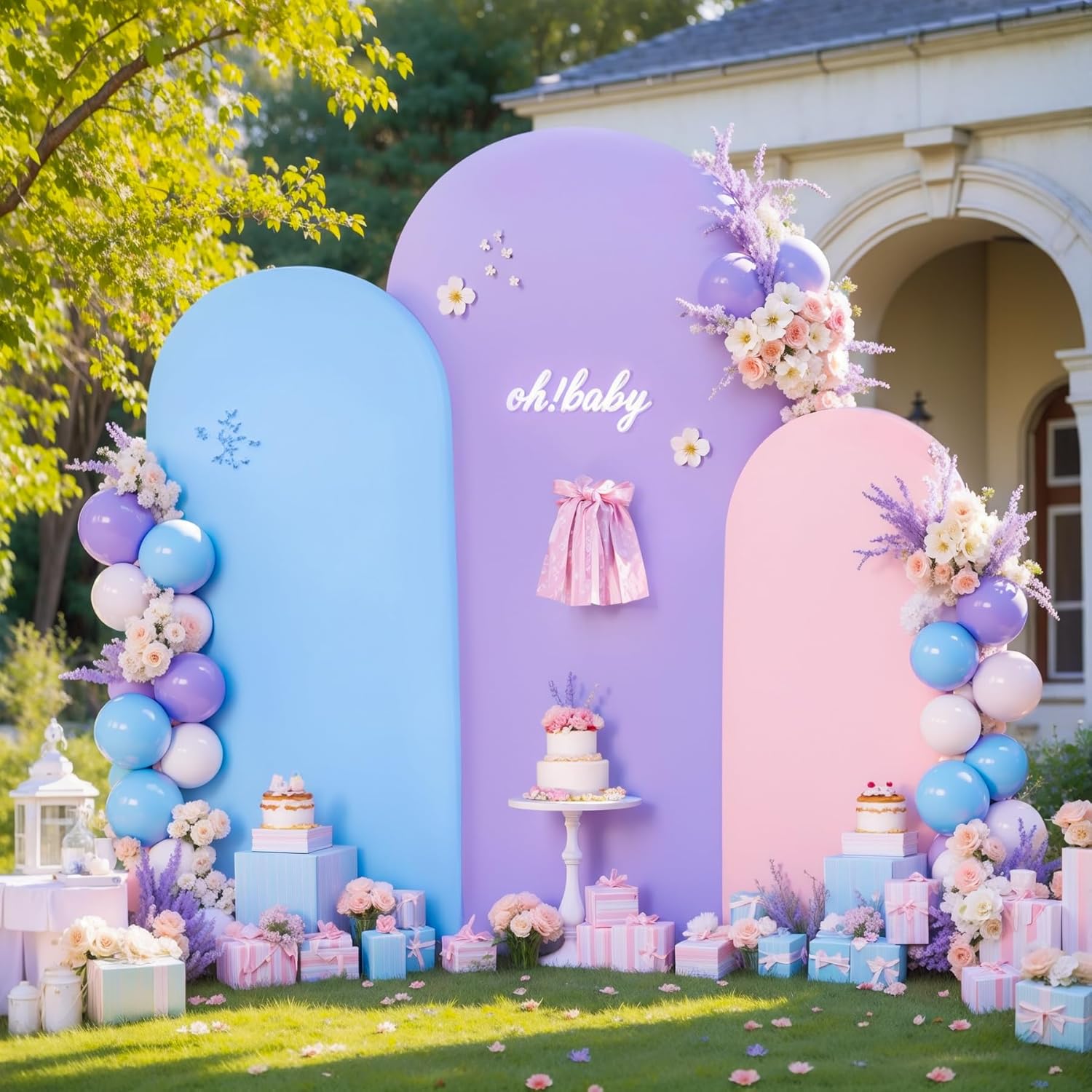 Pink Purple Blue Arch Backdrop Cover Set of 3 Wedding Arch Covers Stretchy Backdrop 7.2FT 6.6FT 6FT Decorations Baby Shower Bridal Shower Photo Birthday Party Arch Stand Cover Spandex