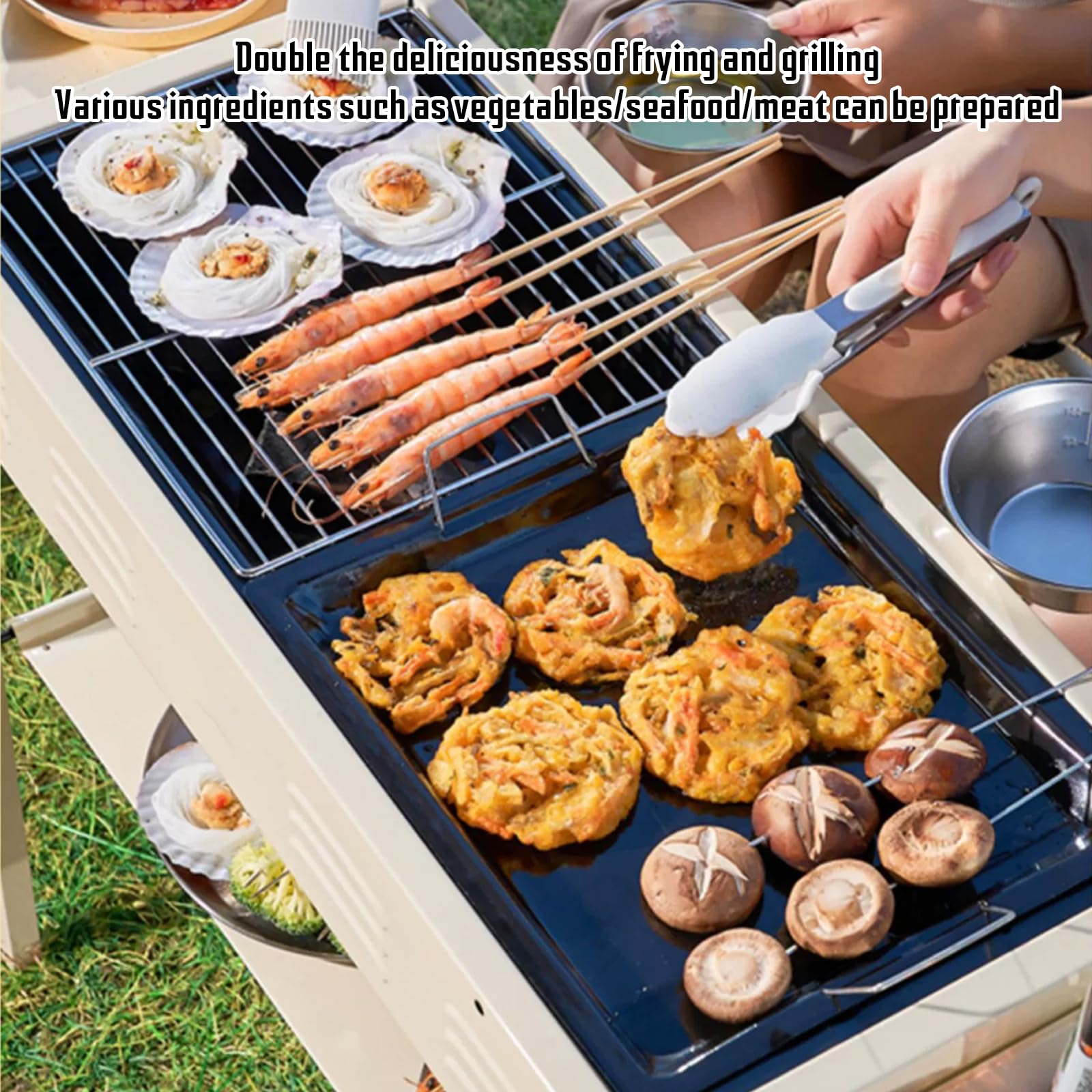 Parrilla portátil para barbacoa, pinchos de cordero plegables para camping, jardín, cocina, viajes y diversión en barbacoas