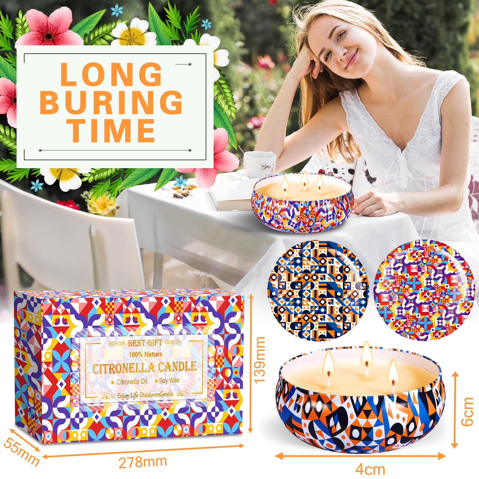 Citronella Kerzen Outdoor 2-tlg - Natürliche Sojawachs Kerzen Gegen Mücken