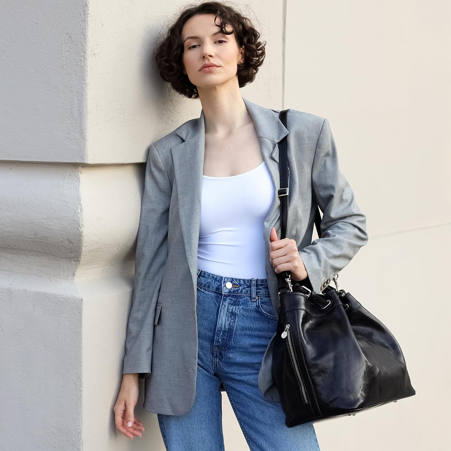 Time Resistance Leather Handbag - Top Handle Bag - Full-Grain Leather Purse for Women