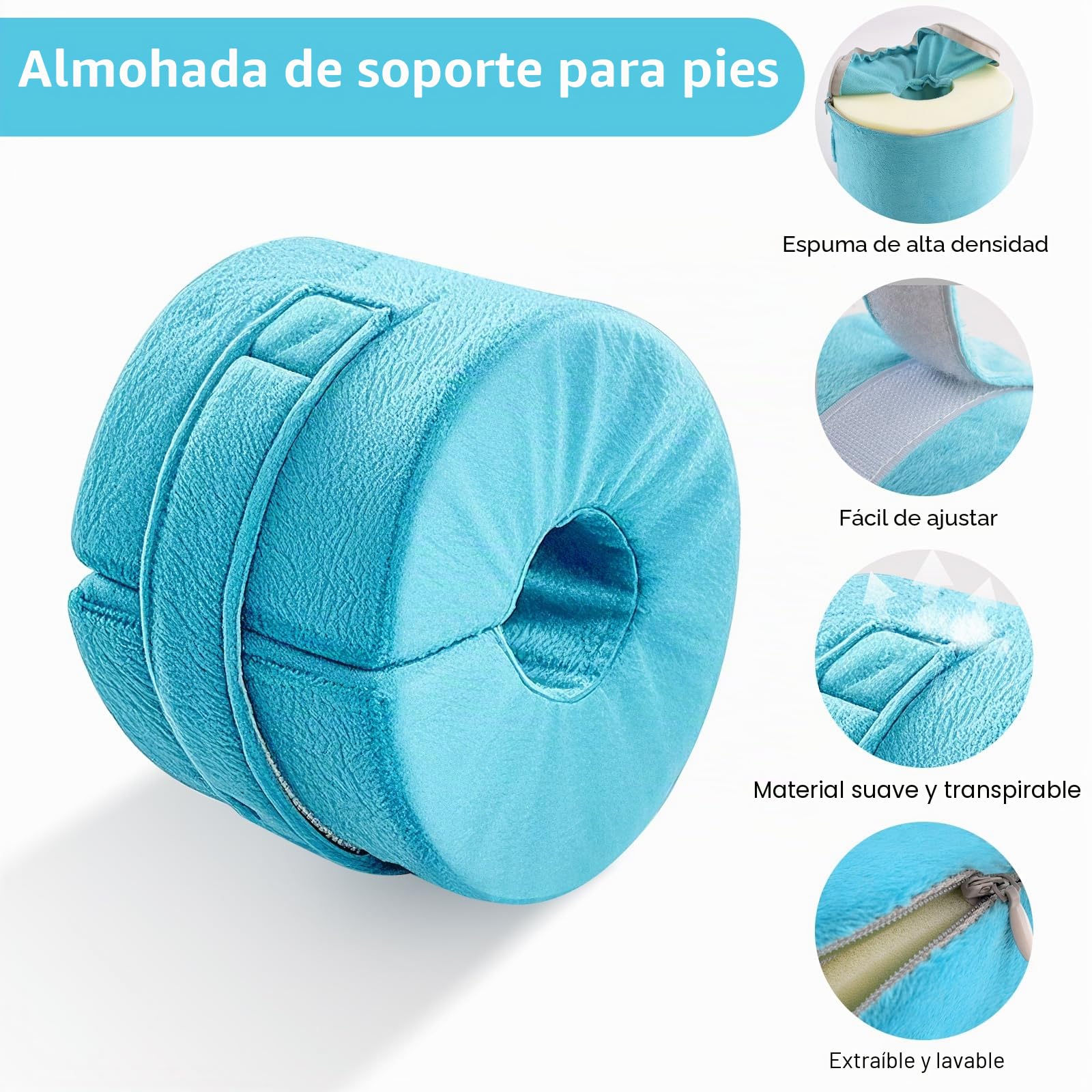 2 almohadas de elevación de pies, cojín de espuma de tobillo con funda extraíble con cremallera, almohada de elevación de talón de cuña para presión del pie, úlcera de cama, reposapiés y reposapiés