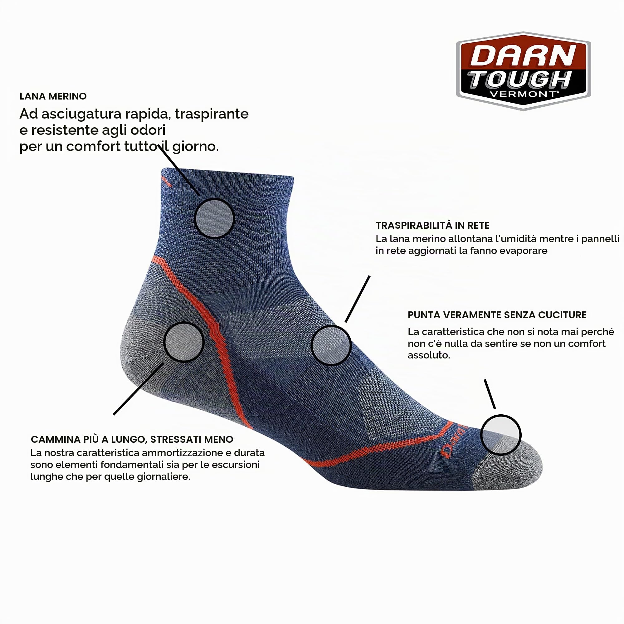 Darn Tough - Escursionista Leggero da Uomo, 1/4 con Cuscino