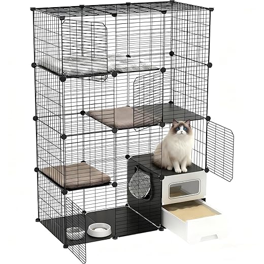 Cat Cage Indoor with Litter Box 4-Tier DIY Cat Crate, Cat Playpen Indoor & Outdoor Detachable Metal Wire Large Exercise Place Ideal