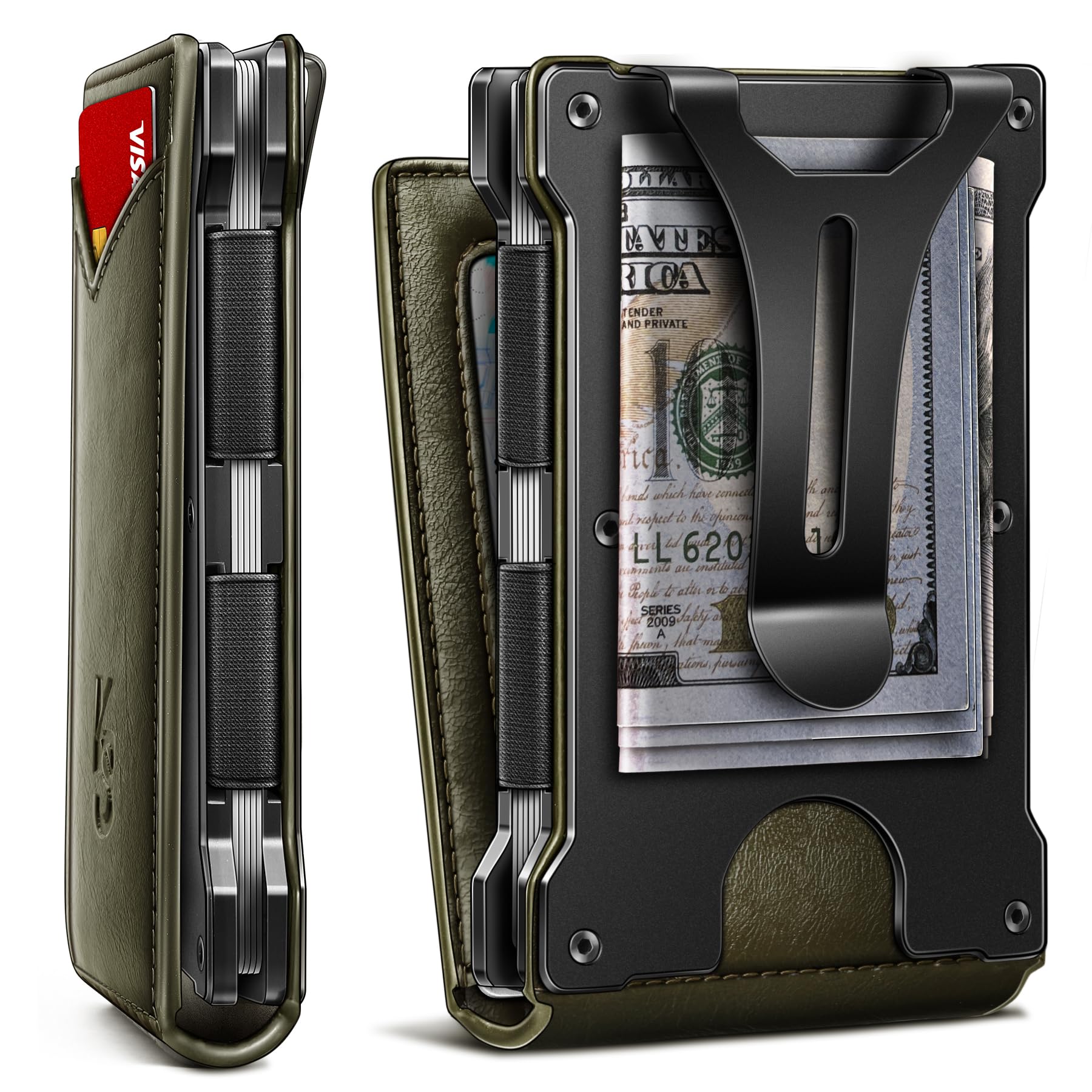 KEMISANT Men Wallet- Slim Wallet Money Clip For Gift Men in Front Pocket 12Cards-Metal Case with Magnetic Flip