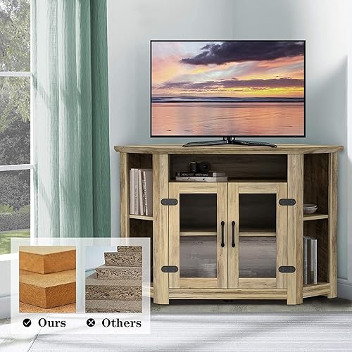 Miniatura 5 de SAINTCY Soporte de TV esquinero para televisores de hasta 50 pulgadas, gabinete de TV de esquina rústica de 44 pulgadas, centro de entretenimiento
